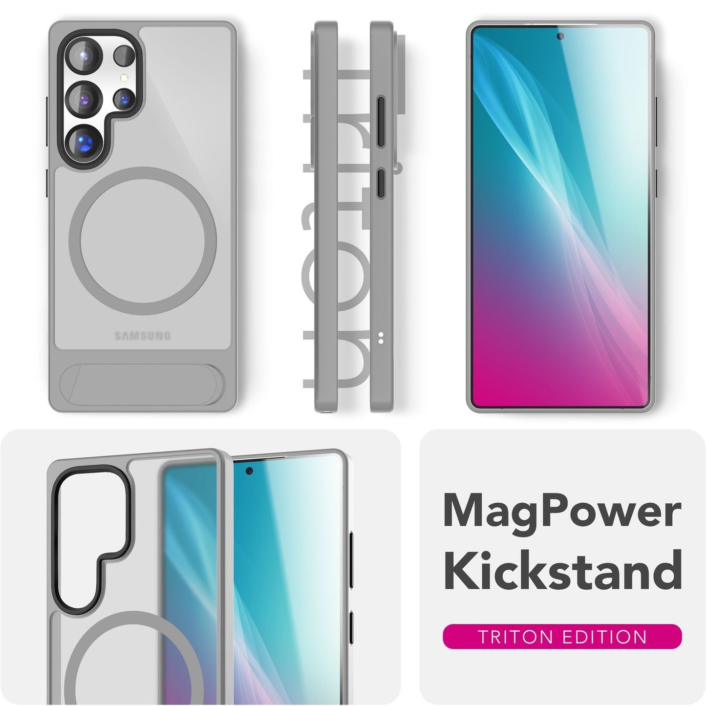 NALIA Triton hulstur fyrir Samsung Galaxy S25 Ultra með MagSafe, segulmagnað hulstur með standi, hringur fyrir segulhleðslu, hálfgagnsætt símahulstur með sílikonramma