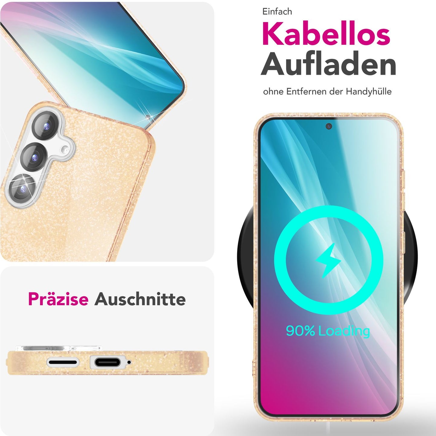 NALIA ShinePop Case for Samsung Galaxy S25, Shiny Glamour Glitter Case, Sturdy Sparkling Silicone Case, Diamond Rhinestone Glitter Protective Case, Glitter Phone Case