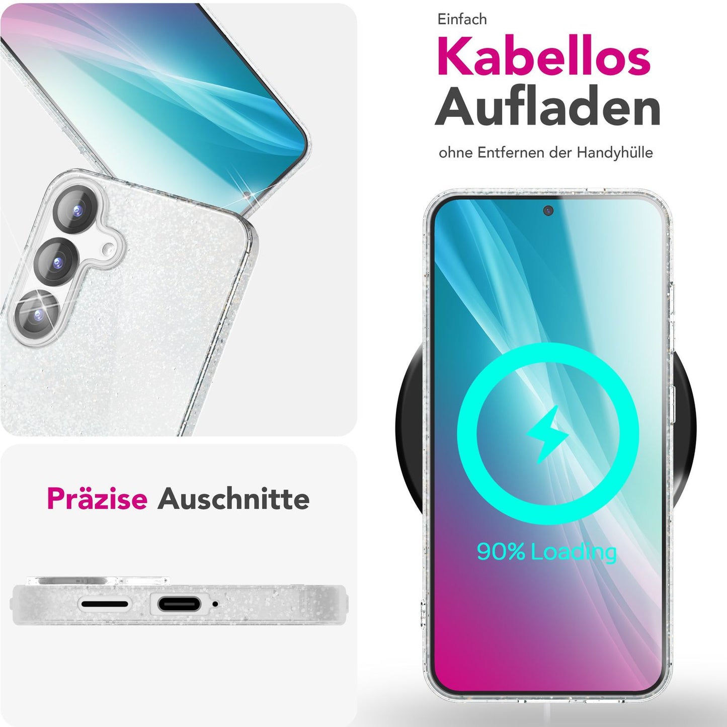 NALIA ShinePop Case for Samsung Galaxy S25, Shiny Glamour Glitter Case, Sturdy Sparkling Silicone Case, Diamond Rhinestone Glitter Protective Case, Glitter Phone Case