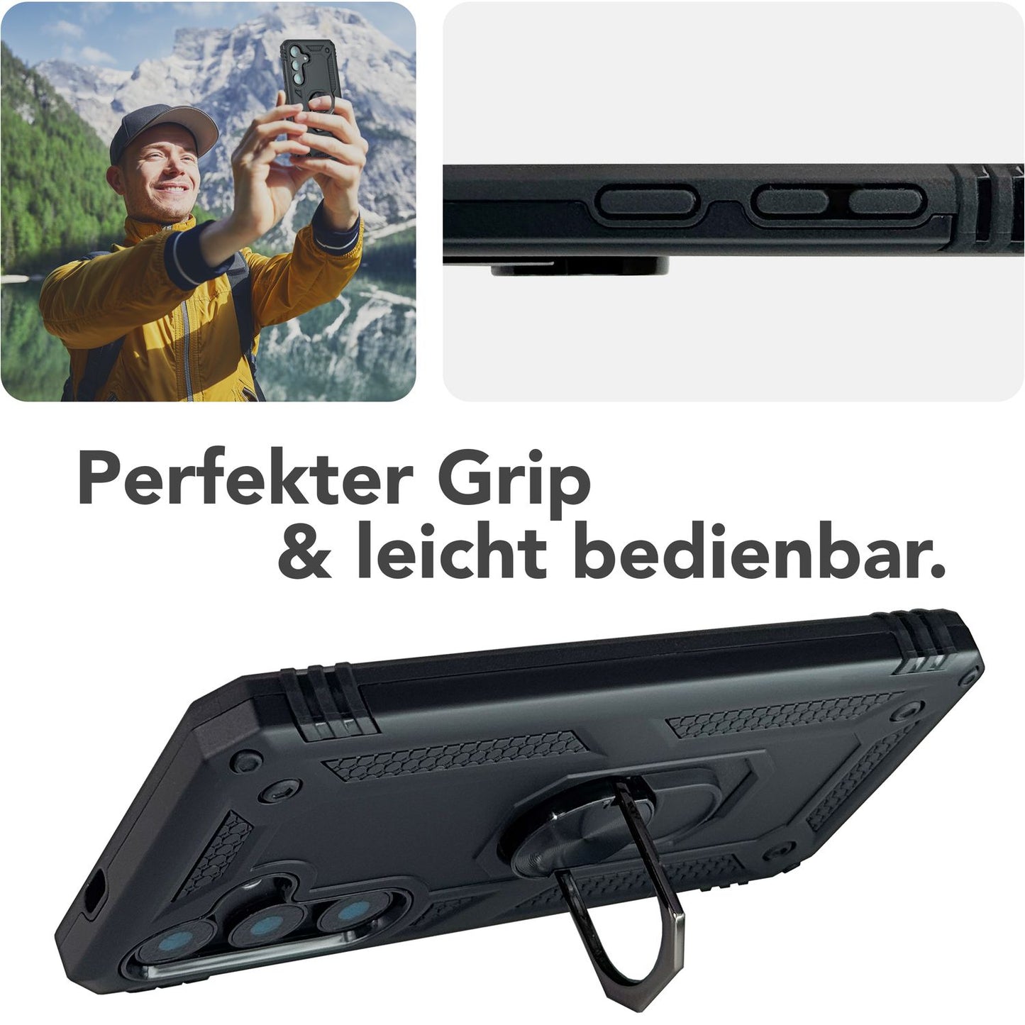 NALIA RingDefend hulstur fyrir Samsung Galaxy S25, brynvarið hringhulstur í hernaðarstíl, höggþolið verndarhulstur með 360° snúningshring, fyrir stand og fingurfestingu.