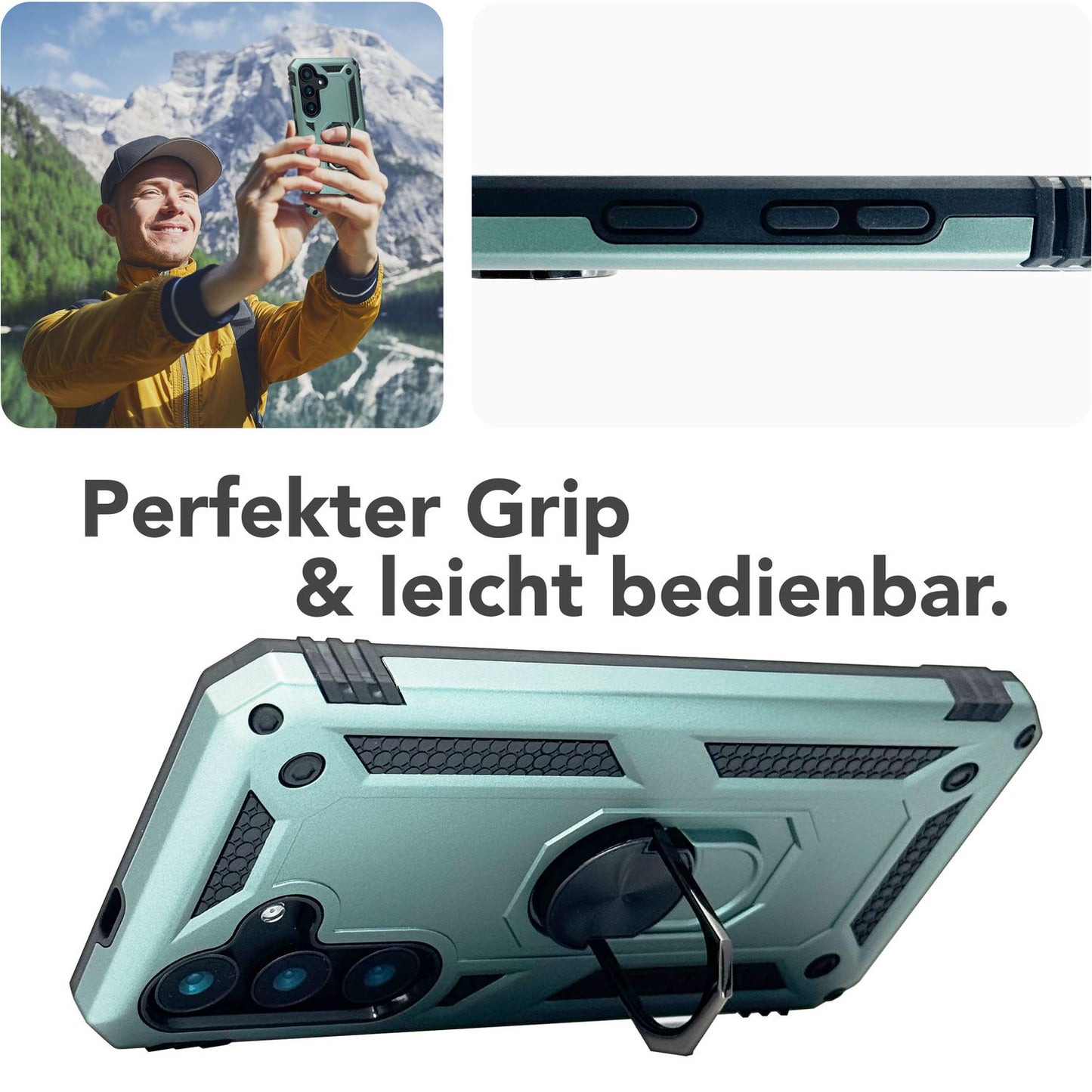 NALIA RingDefend hulstur fyrir Samsung Galaxy S25, brynvarið hringhulstur í hernaðarstíl, höggþolið verndarhulstur með 360° snúningshring, fyrir stand og fingurfestingu.