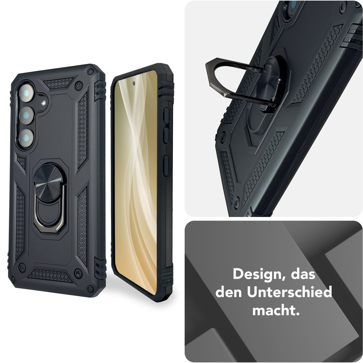 NALIA RingDefend Case for Samsung Galaxy S25 Plus, Shockproof Drop Protection Ring Case, 360° Rotating Ring for Stand and Finger Holder, Military-Style Armored Protective Case