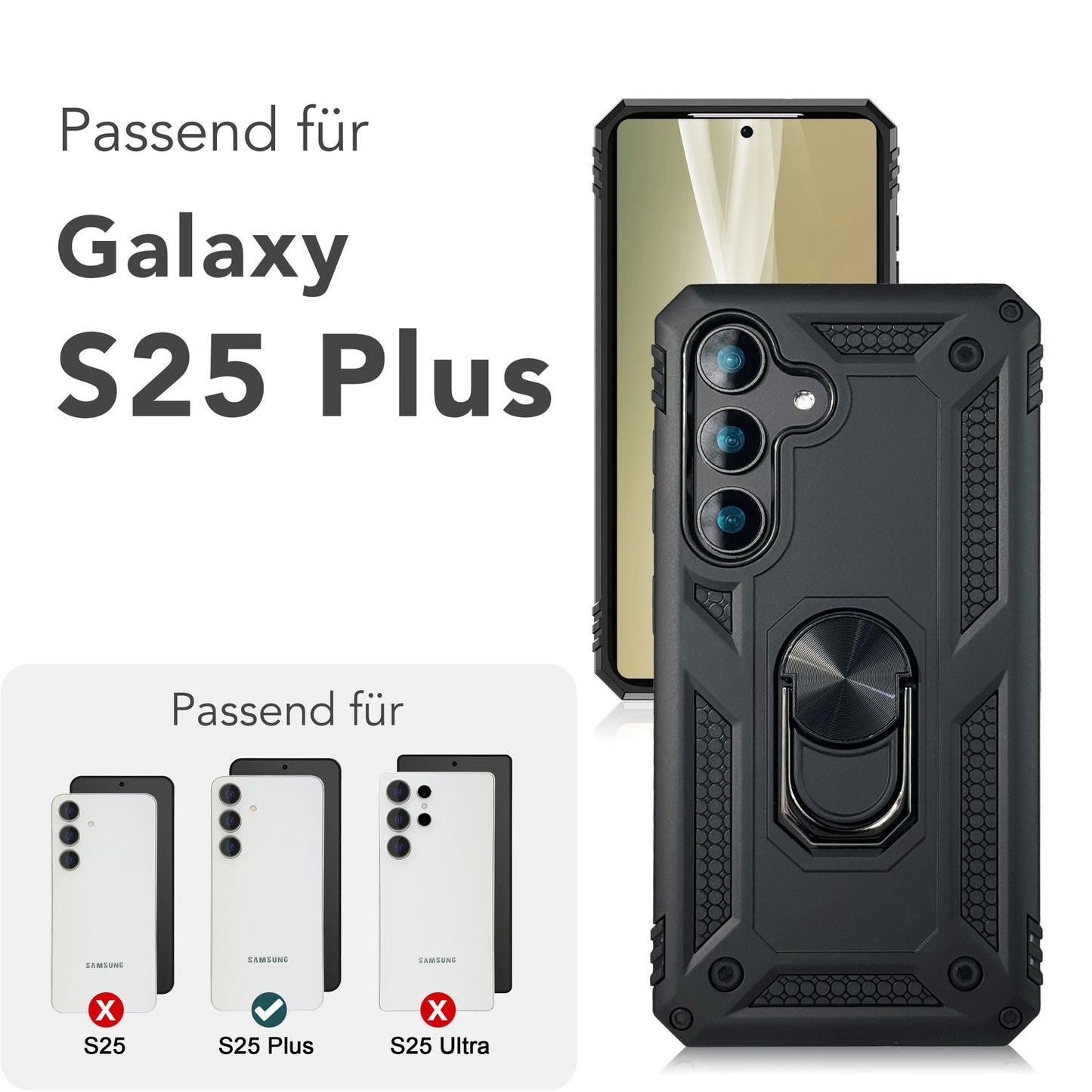 NALIA RingDefend Case for Samsung Galaxy S25 Plus, Shockproof Drop Protection Ring Case, 360° Rotating Ring for Stand and Finger Holder, Military-Style Armored Protective Case