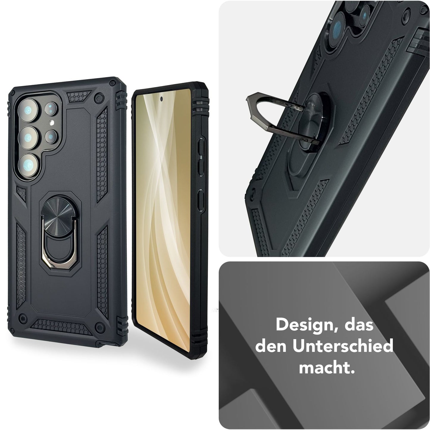 NALIA RingDefend hulstur fyrir Samsung Galaxy S25 Ultra, höggþolið hernaðarlegt hringhulstur, standhulstur með brynju, 360° snúningshringur fyrir stand og fingurfestingu