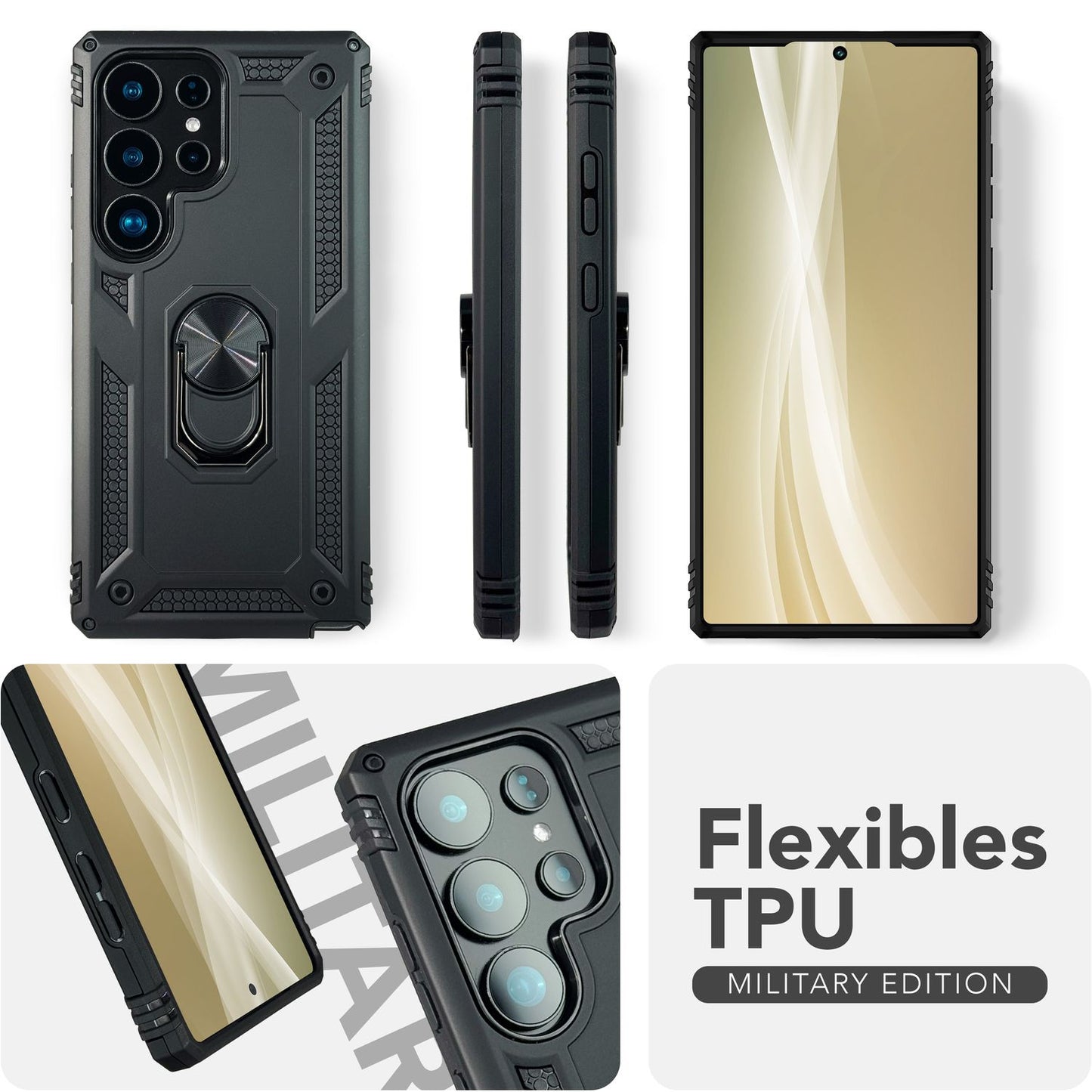 NALIA RingDefend hulstur fyrir Samsung Galaxy S25 Ultra, höggþolið hernaðarlegt hringhulstur, standhulstur með brynju, 360° snúningshringur fyrir stand og fingurfestingu