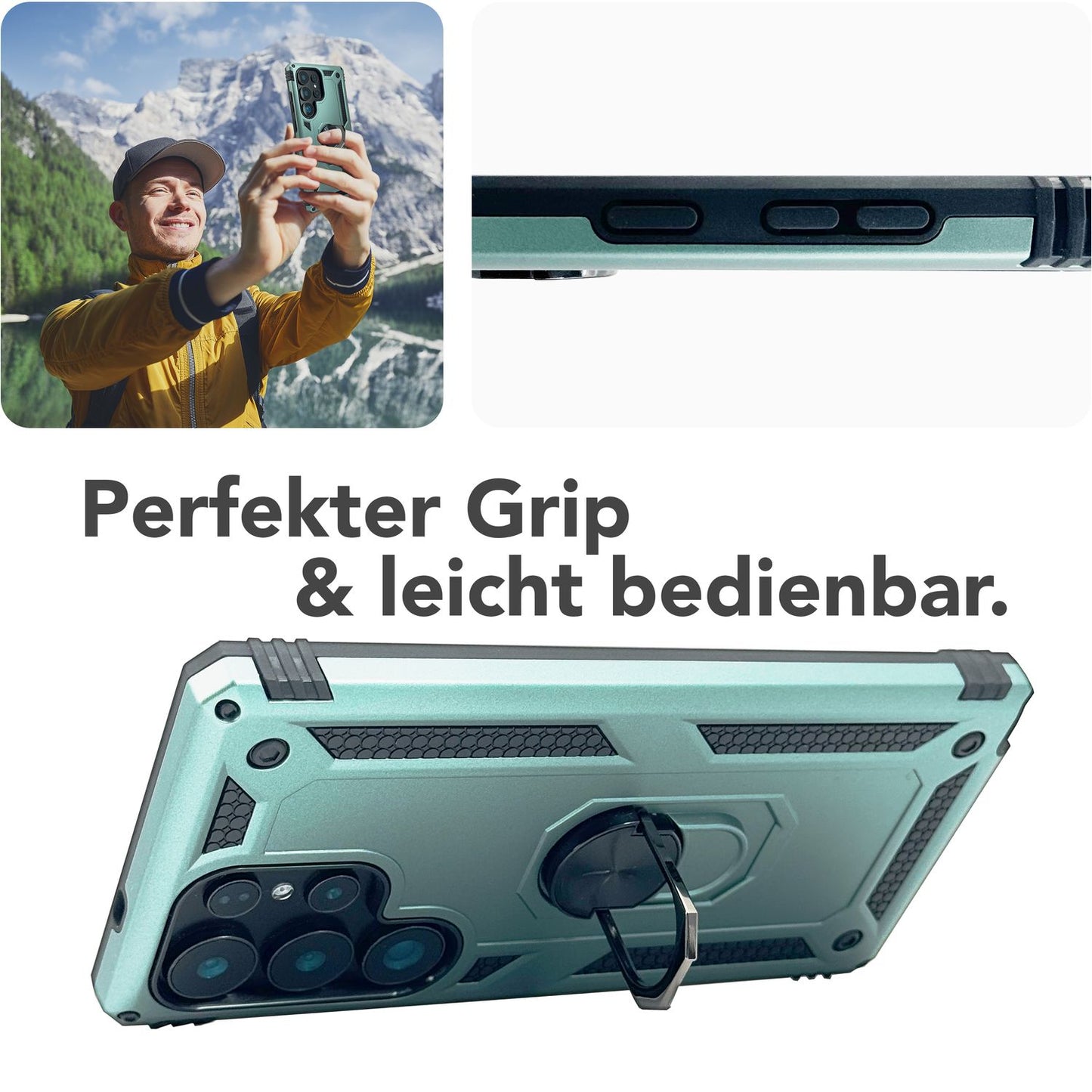 NALIA RingDefend hulstur fyrir Samsung Galaxy S25 Ultra, höggþolið hernaðarlegt hringhulstur, standhulstur með brynju, 360° snúningshringur fyrir stand og fingurfestingu