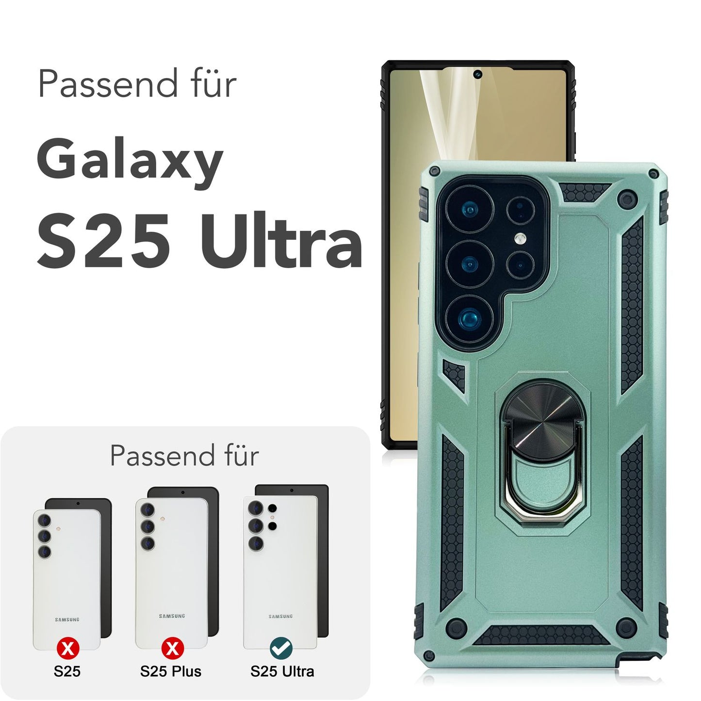 NALIA RingDefend hulstur fyrir Samsung Galaxy S25 Ultra, höggþolið hernaðarlegt hringhulstur, standhulstur með brynju, 360° snúningshringur fyrir stand og fingurfestingu
