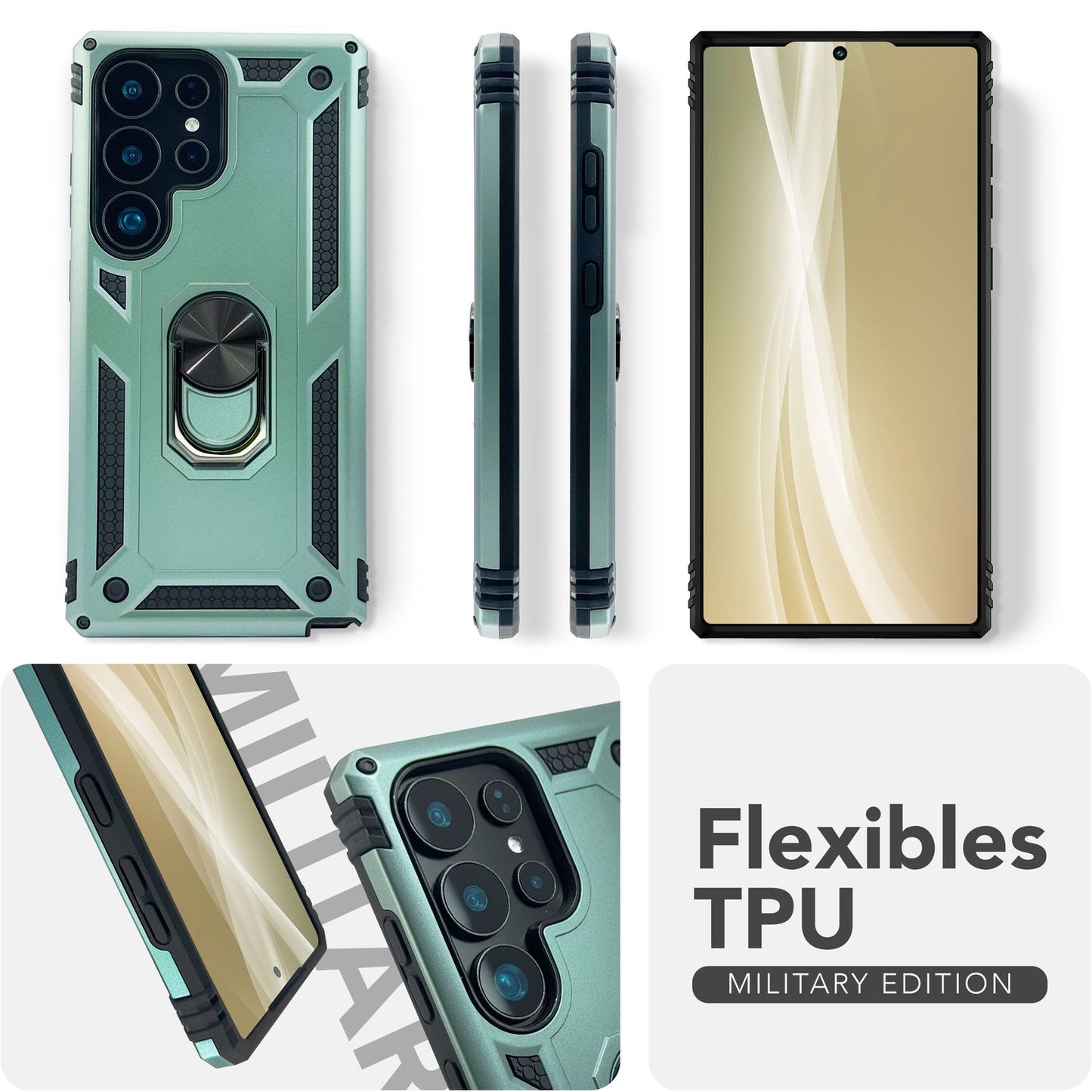 NALIA RingDefend hulstur fyrir Samsung Galaxy S25 Ultra, höggþolið hernaðarlegt hringhulstur, standhulstur með brynju, 360° snúningshringur fyrir stand og fingurfestingu