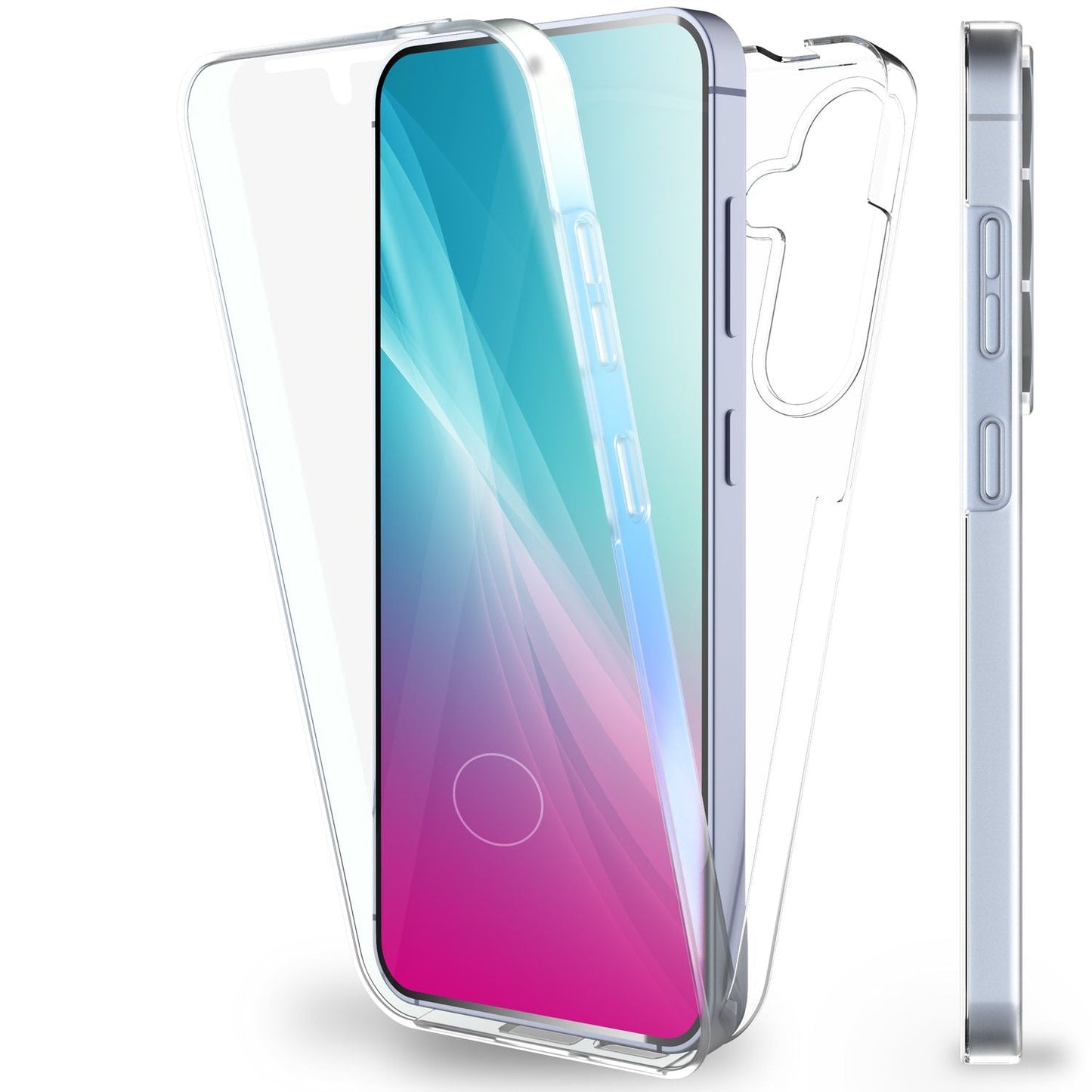 NALIA 360Guard hulstur fyrir Samsung Galaxy S25, kristaltært 360° verndarhulstur, gulnunarvörn, gegnsætt og fullverndandi símahulstur, sterkt tveggja hluta gegnsætt hulstur sem nær yfir allan líkamann.