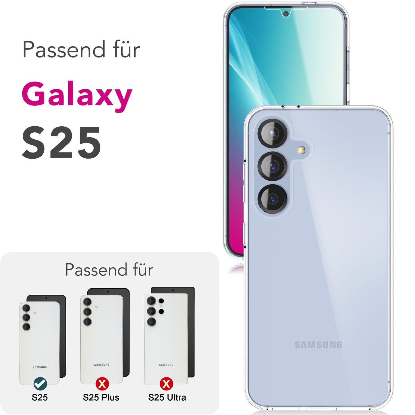 NALIA 360Guard hulstur fyrir Samsung Galaxy S25, kristaltært 360° verndarhulstur, gulnunarvörn, gegnsætt og fullverndandi símahulstur, sterkt tveggja hluta gegnsætt hulstur sem nær yfir allan líkamann.