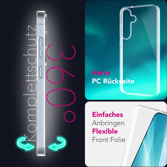 NALIA 360Guard Case for Samsung Galaxy S25 Plus, Transparent 360° Full-Body Protective Case, Anti-Yellowing Effect, Sturdy Back with Front Film, Double-Sided Full Protection Clear Case