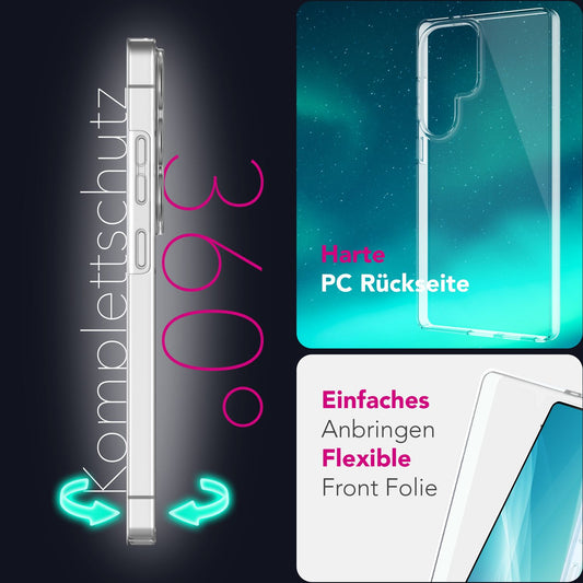 NALIA 360Guard Case for Samsung Galaxy S25 Ultra, Clear, Sturdy 360° Phone Case with Screen Protector, Anti-Yellowing Effect, Transparent Two-Piece Protective Case, Full Protection Cover