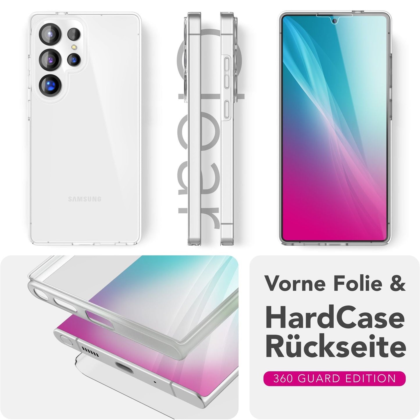 NALIA 360Guard Case for Samsung Galaxy S25 Ultra, Clear, Sturdy 360° Phone Case with Screen Protector, Anti-Yellowing Effect, Transparent Two-Piece Protective Case, Full Protection Cover