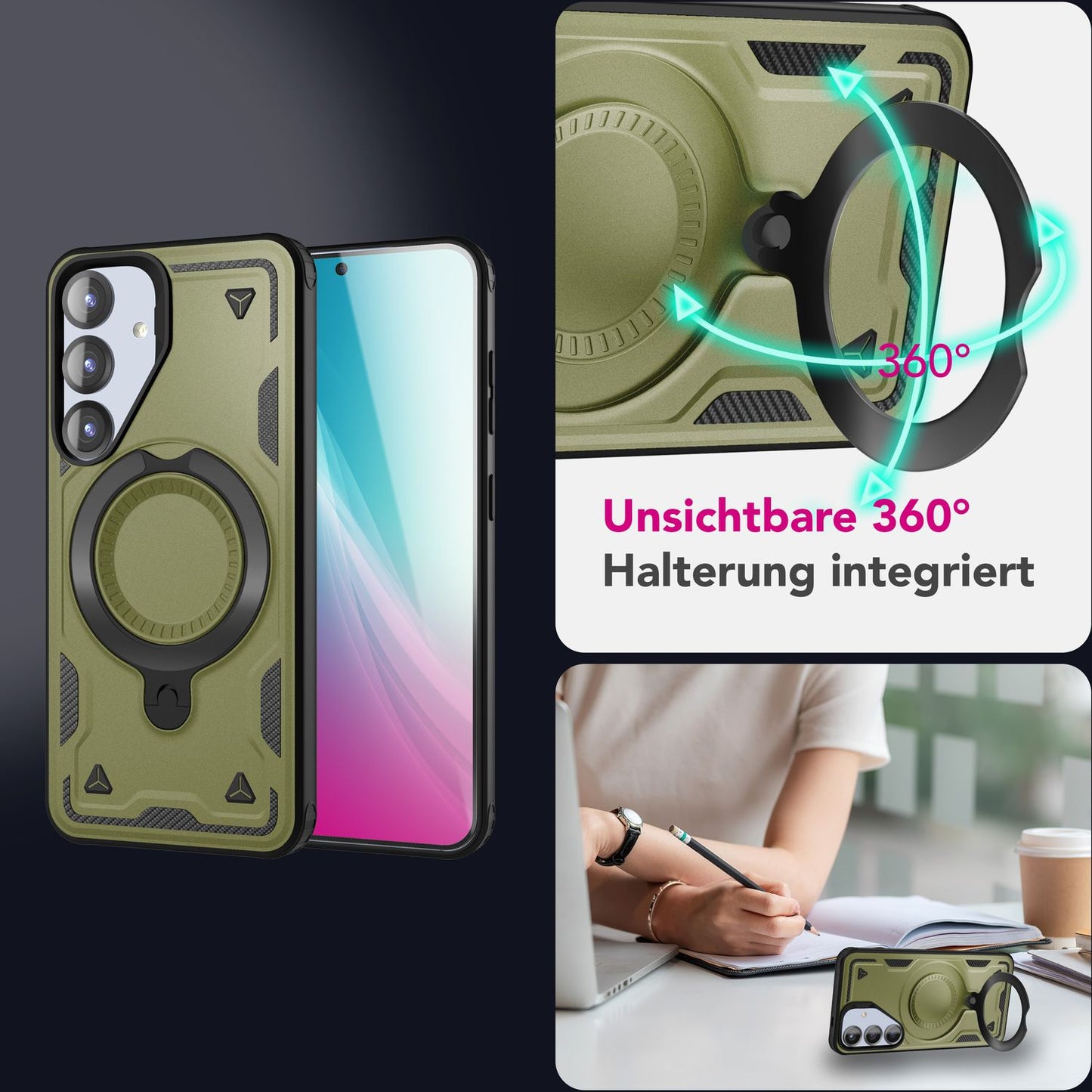 NALIA Stormguard for Samsung Galaxy S25 Case with MagSafe, Armor Drop Protection Ring Case, Shockproof Protective Case with 360° Rotating Ring for Stand and Magnetic Charging