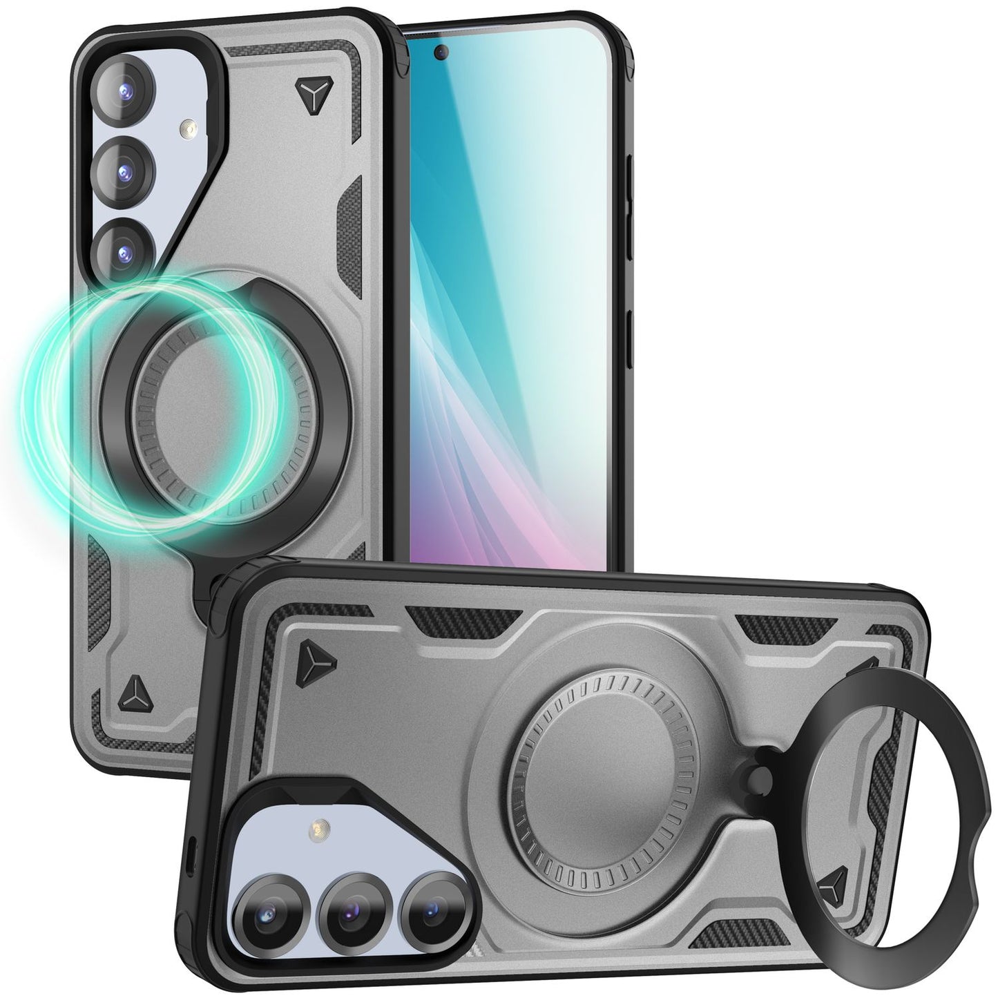 NALIA Stormguard for Samsung Galaxy S25 Case with MagSafe, Armor Drop Protection Ring Case, Shockproof Protective Case with 360° Rotating Ring for Stand and Magnetic Charging