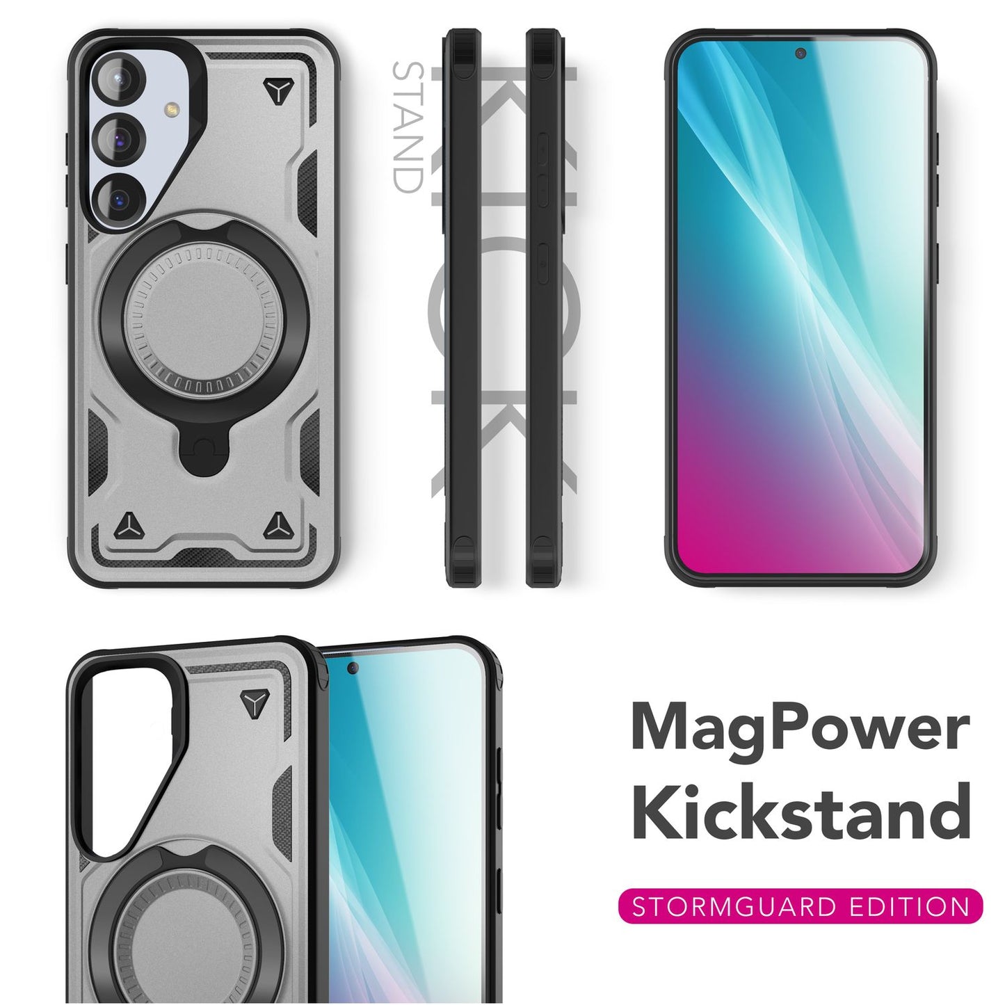 NALIA Stormguard for Samsung Galaxy S25 Case with MagSafe, Armor Drop Protection Ring Case, Shockproof Protective Case with 360° Rotating Ring for Stand and Magnetic Charging