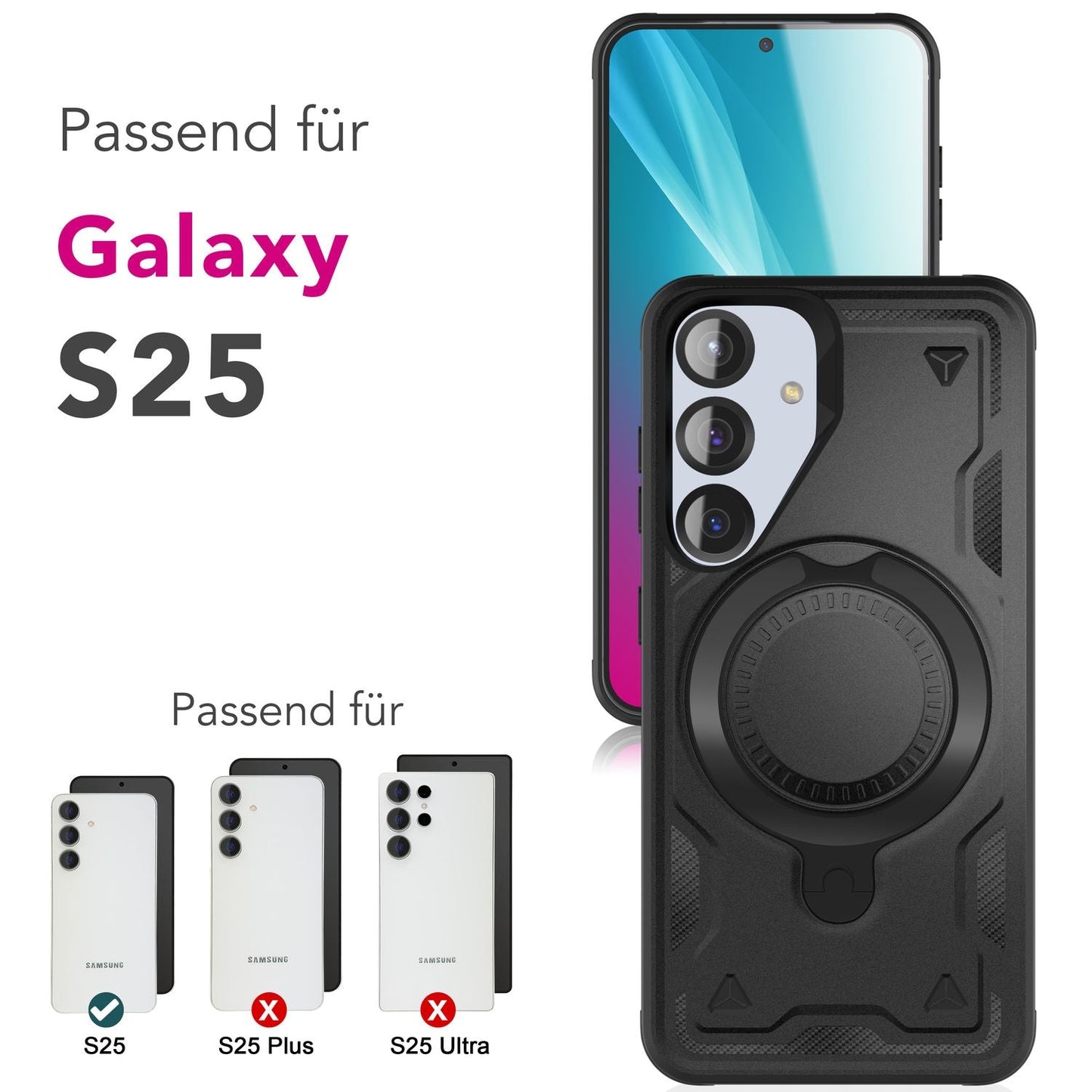 NALIA Stormguard for Samsung Galaxy S25 Case with MagSafe, Armor Drop Protection Ring Case, Shockproof Protective Case with 360° Rotating Ring for Stand and Magnetic Charging