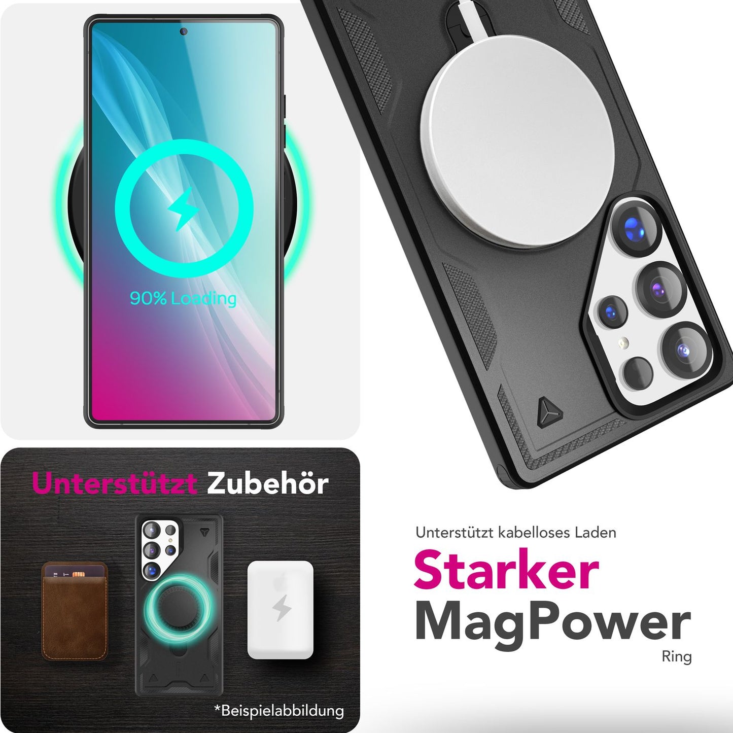 NALIA Stormguard hulstur fyrir Samsung Galaxy S25 Ultra með MagSafe, Armor Military Ring hulstri, höggheldur og fallheldur símahulstur með 360° snúningshring fyrir standvirkni