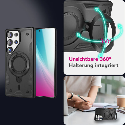 NALIA Stormguard hulstur fyrir Samsung Galaxy S25 Ultra með MagSafe, Armor Military Ring hulstri, höggheldur og fallheldur símahulstur með 360° snúningshring fyrir standvirkni