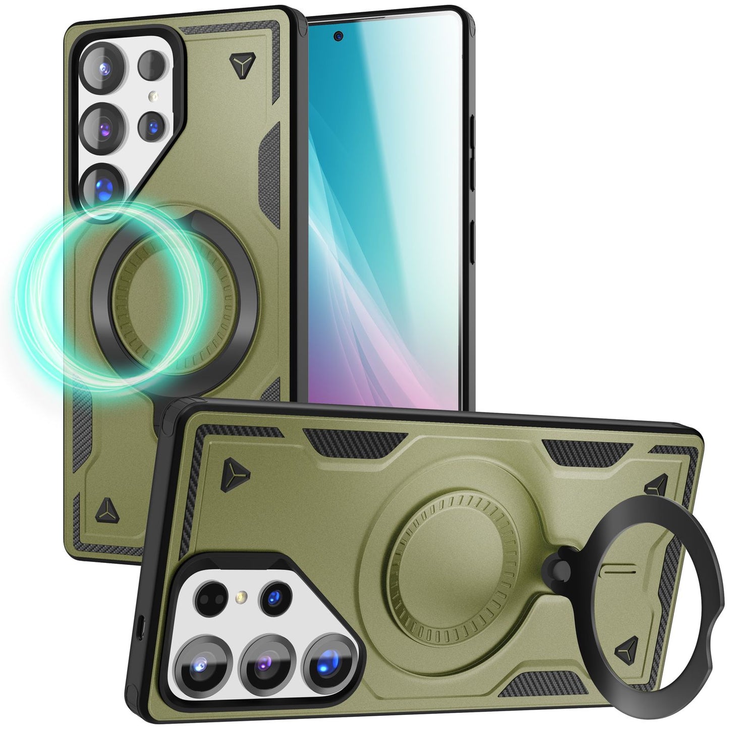 NALIA Stormguard hulstur fyrir Samsung Galaxy S25 Ultra með MagSafe, Armor Military Ring hulstri, höggheldur og fallheldur símahulstur með 360° snúningshring fyrir standvirkni