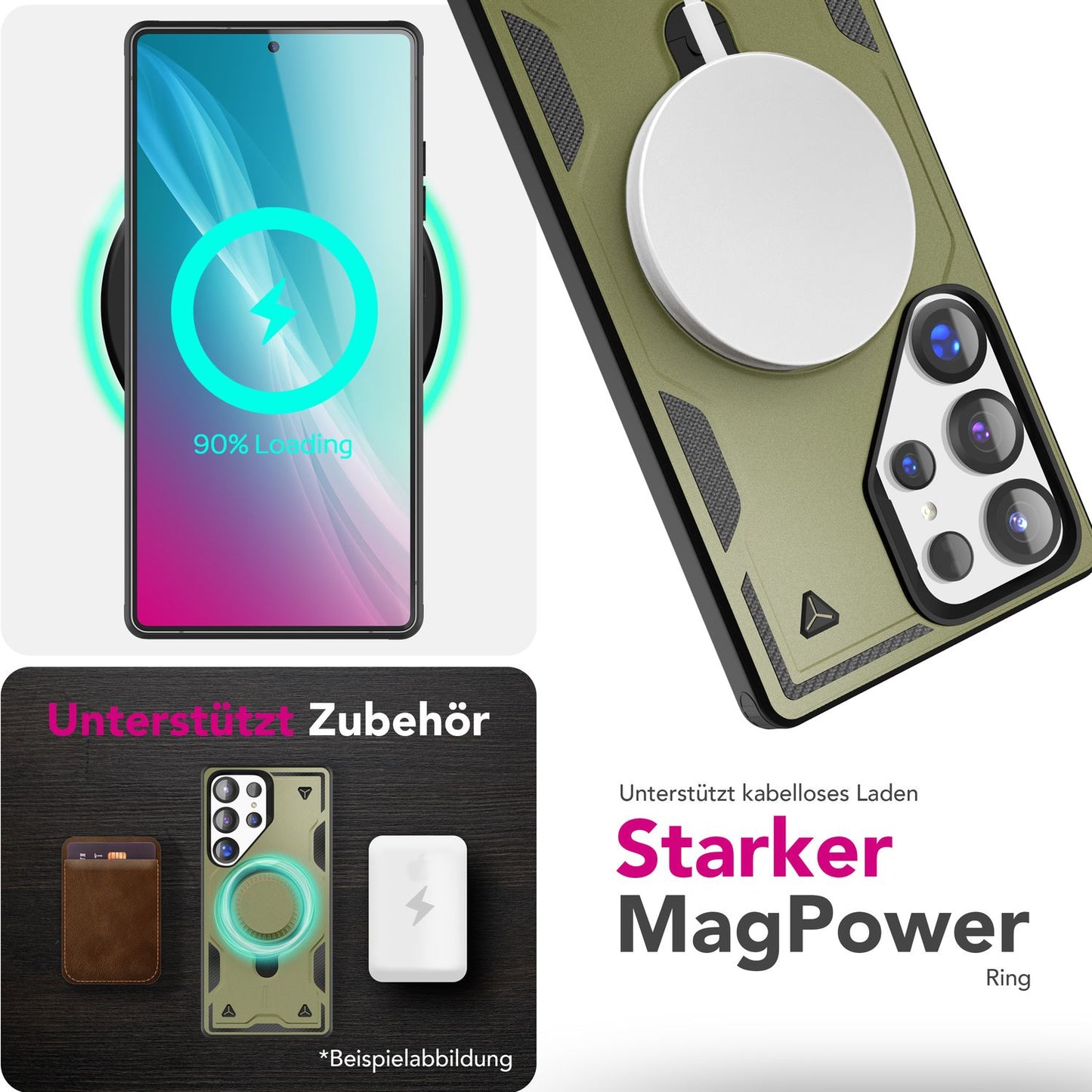 NALIA Stormguard hulstur fyrir Samsung Galaxy S25 Ultra með MagSafe, Armor Military Ring hulstri, höggheldur og fallheldur símahulstur með 360° snúningshring fyrir standvirkni