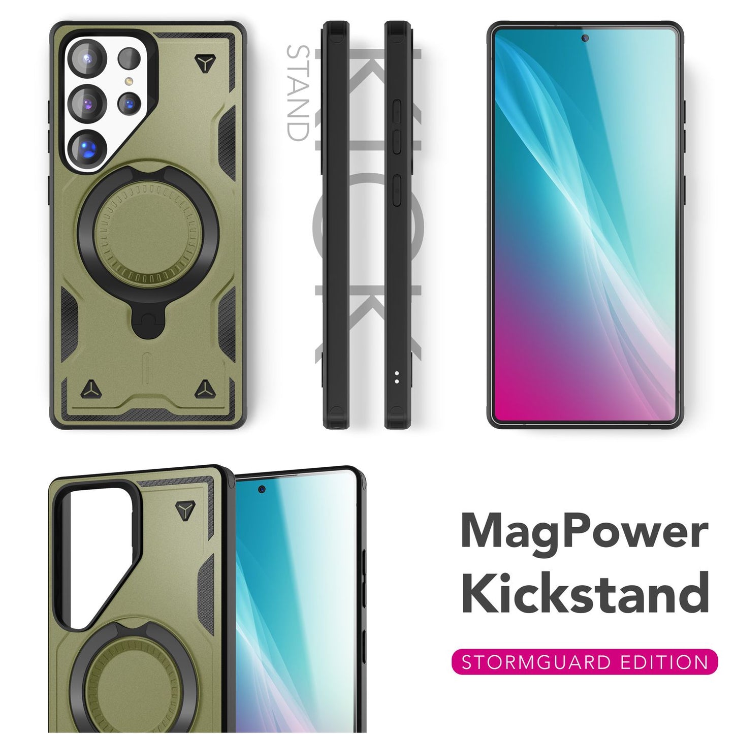 NALIA Stormguard hulstur fyrir Samsung Galaxy S25 Ultra með MagSafe, Armor Military Ring hulstri, höggheldur og fallheldur símahulstur með 360° snúningshring fyrir standvirkni