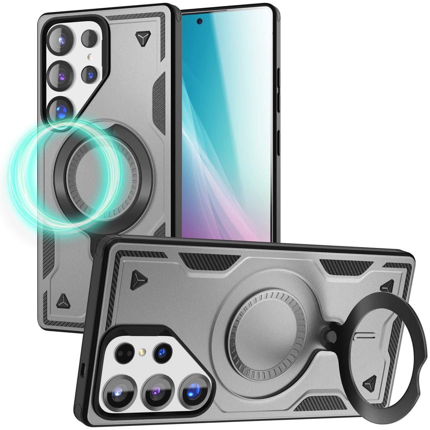 NALIA Stormguard hulstur fyrir Samsung Galaxy S25 Ultra með MagSafe, Armor Military Ring hulstri, höggheldur og fallheldur símahulstur með 360° snúningshring fyrir standvirkni