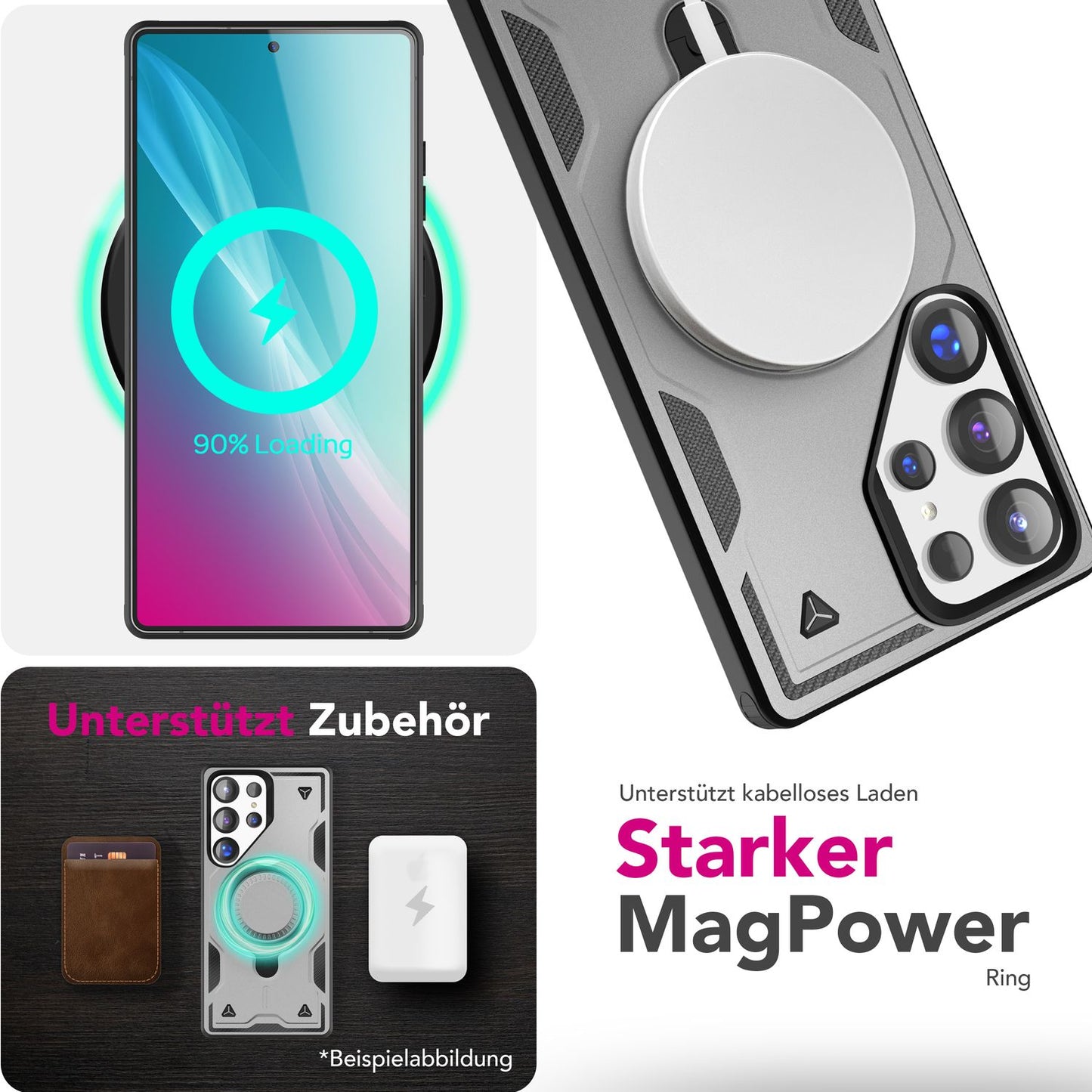 NALIA Stormguard hulstur fyrir Samsung Galaxy S25 Ultra með MagSafe, Armor Military Ring hulstri, höggheldur og fallheldur símahulstur með 360° snúningshring fyrir standvirkni