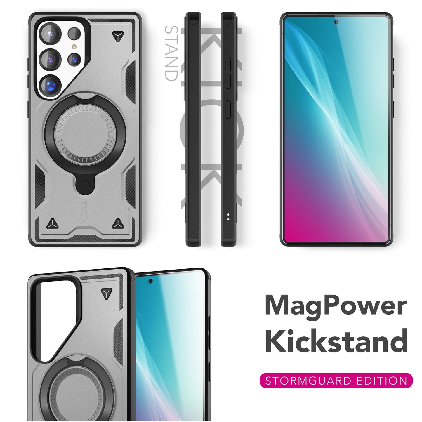 NALIA Stormguard hulstur fyrir Samsung Galaxy S25 Ultra með MagSafe, Armor Military Ring hulstri, höggheldur og fallheldur símahulstur með 360° snúningshring fyrir standvirkni