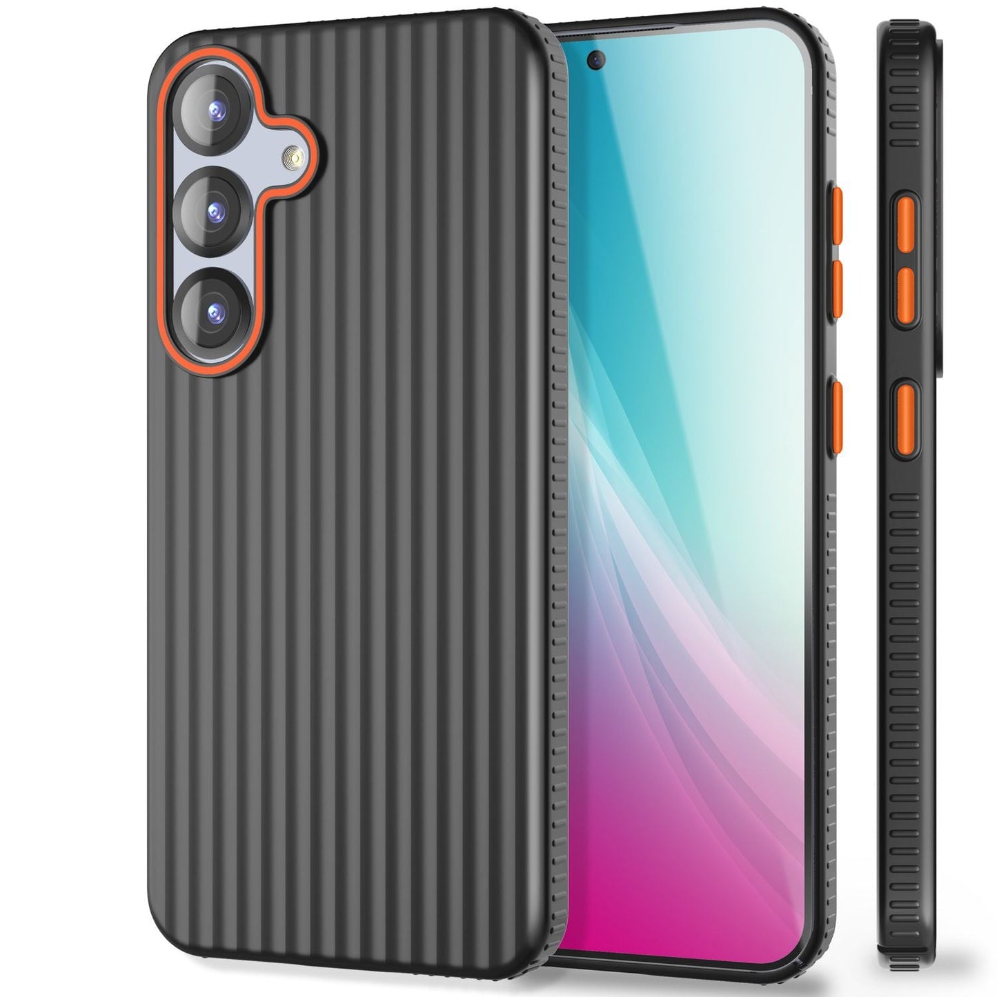 NALIA Nova hulstur fyrir Samsung Galaxy S25, úrþunnt hart hlífðarhulstur með bylgjuáferð í málmútliti, símahulstur sem er rennandi og fingrafaravörn.