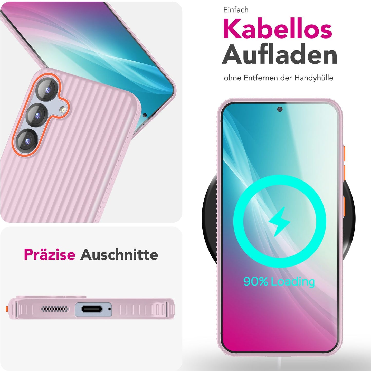 NALIA Nova hulstur fyrir Samsung Galaxy S25, úrþunnt hart hlífðarhulstur með bylgjuáferð í málmútliti, símahulstur sem er rennandi og fingrafaravörn.