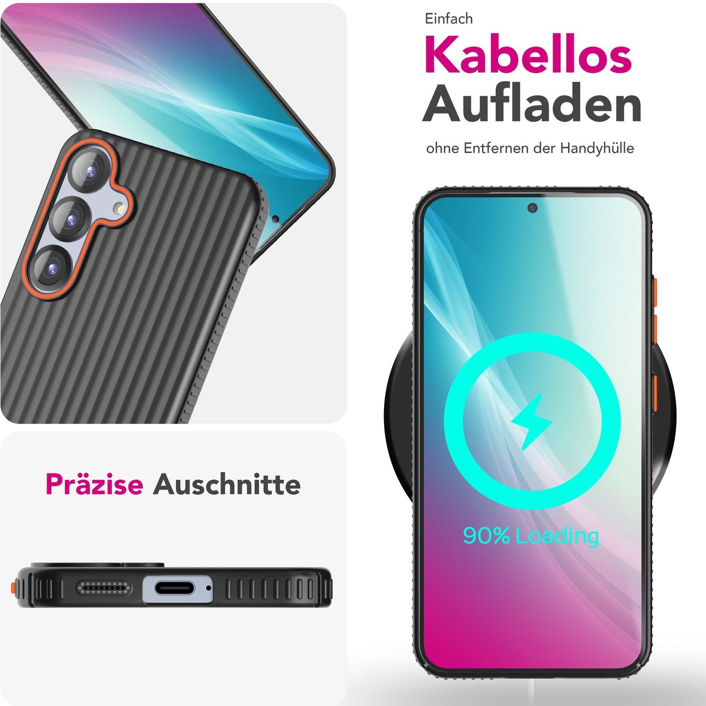 NALIA Nova hulstur fyrir Samsung Galaxy S25, úrþunnt hart hlífðarhulstur með bylgjuáferð í málmútliti, símahulstur sem er rennandi og fingrafaravörn.