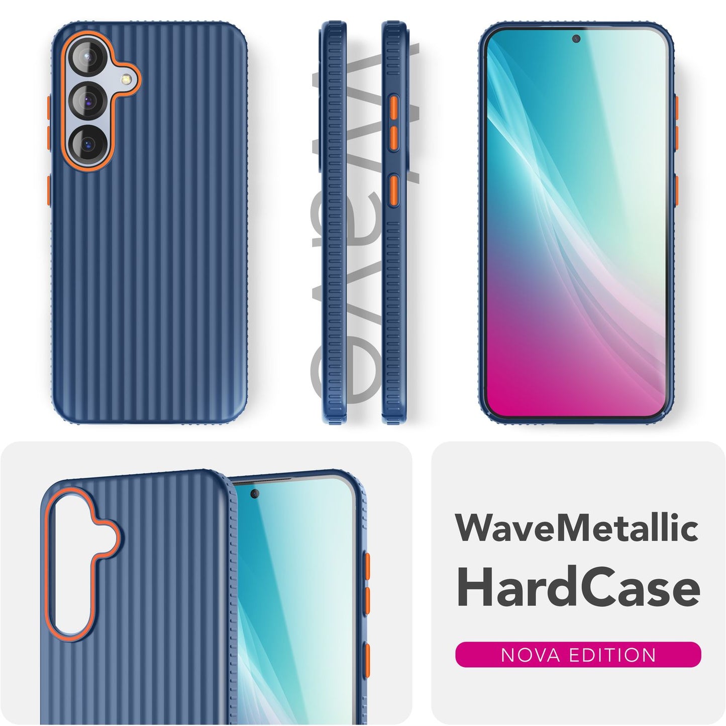 NALIA Nova hulstur fyrir Samsung Galaxy S25, úrþunnt hart hlífðarhulstur með bylgjuáferð í málmútliti, símahulstur sem er rennandi og fingrafaravörn.