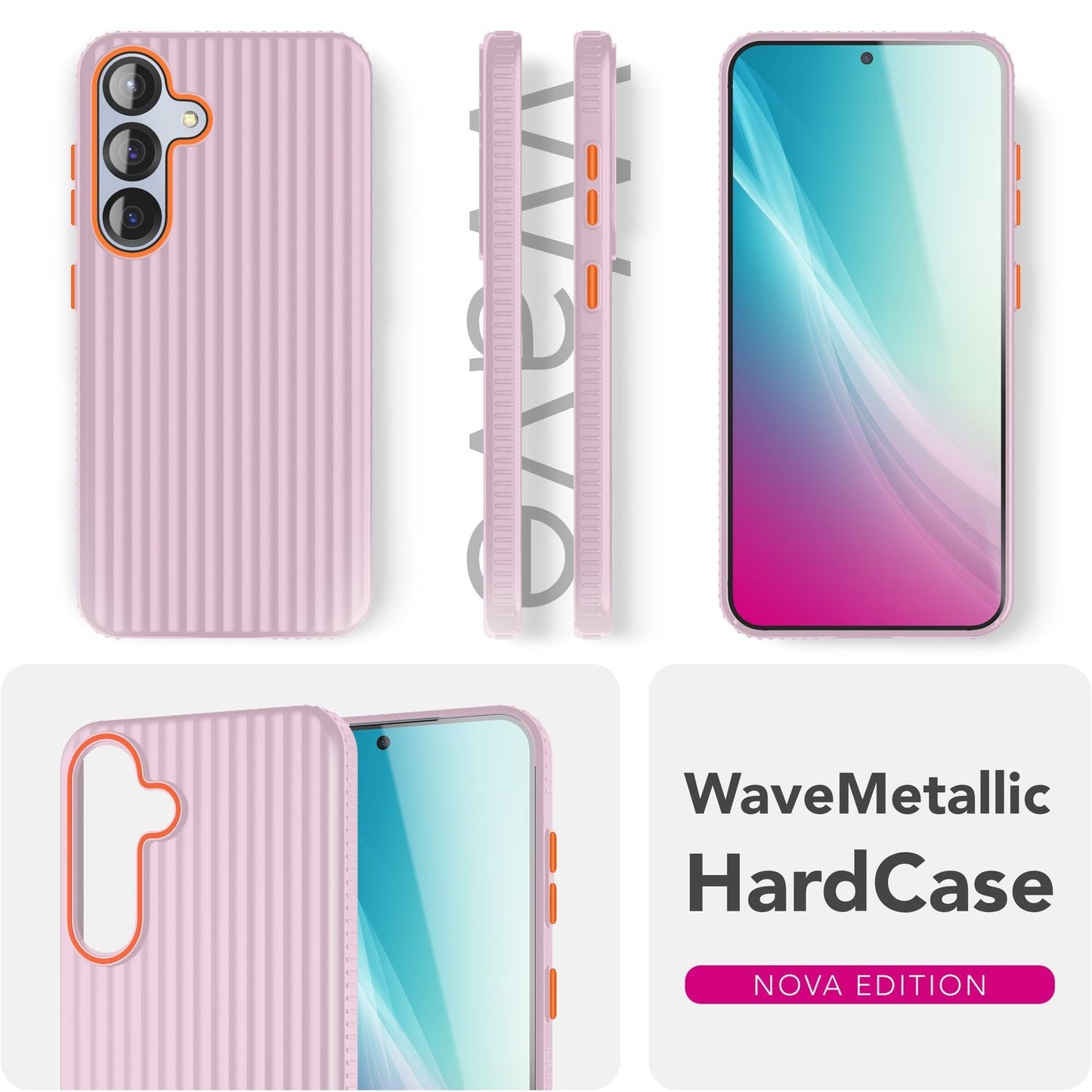 NALIA Nova hulstur fyrir Samsung Galaxy S25, úrþunnt hart hlífðarhulstur með bylgjuáferð í málmútliti, símahulstur sem er rennandi og fingrafaravörn.