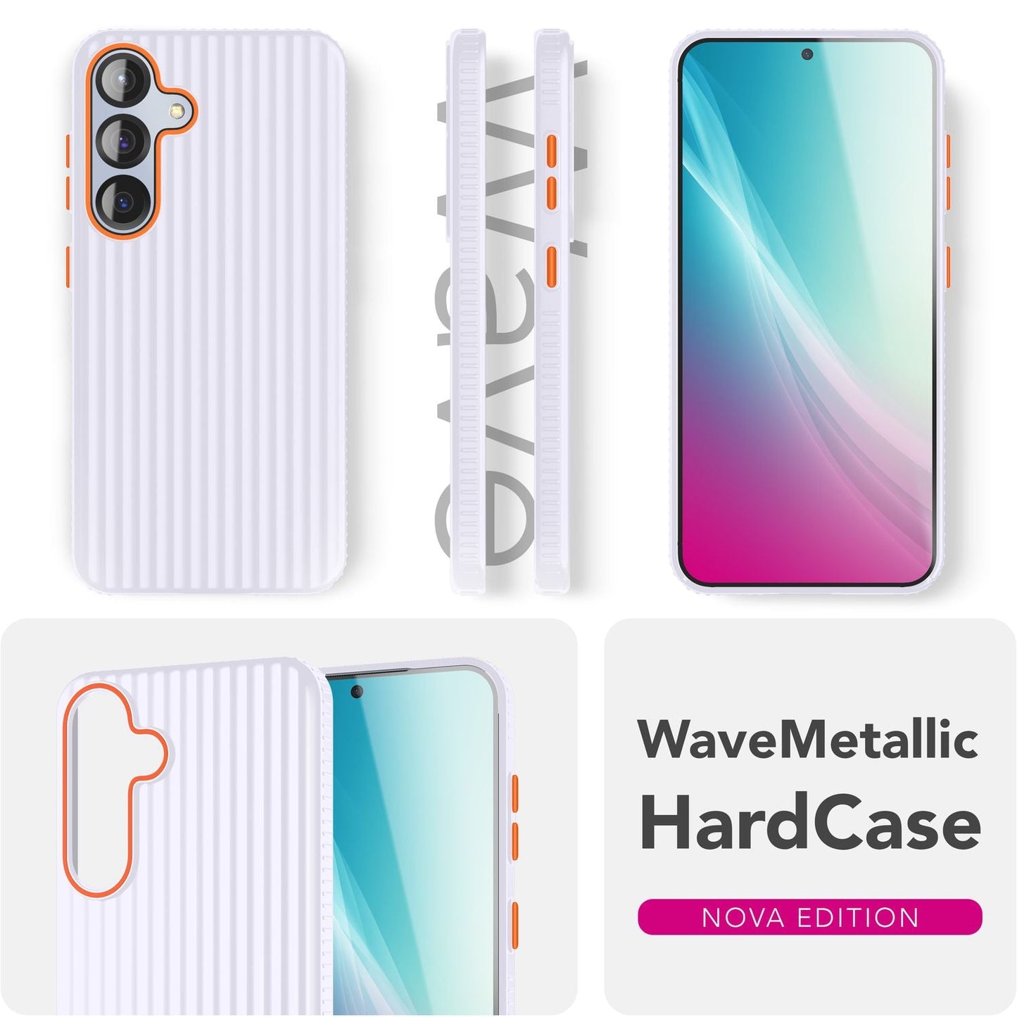 NALIA Nova hulstur fyrir Samsung Galaxy S25, úrþunnt hart hlífðarhulstur með bylgjuáferð í málmútliti, símahulstur sem er rennandi og fingrafaravörn.