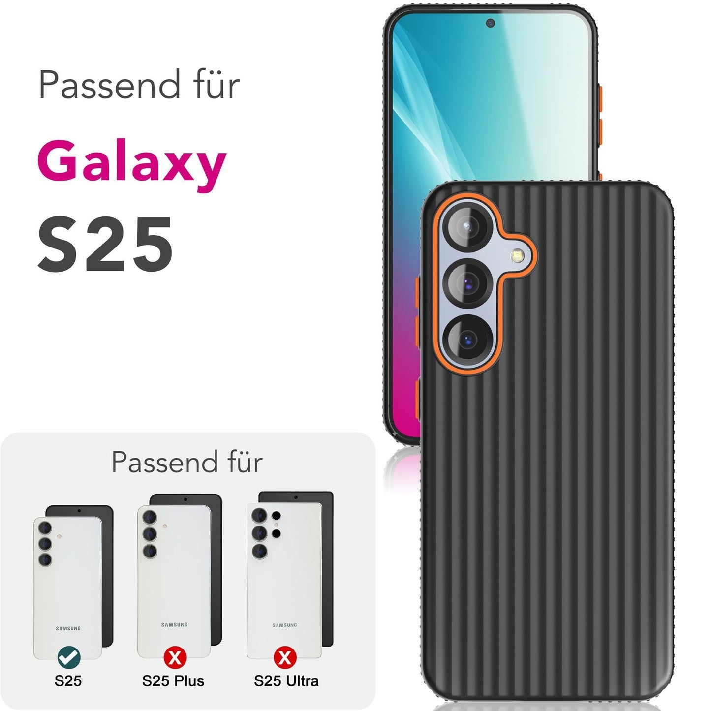 NALIA Nova hulstur fyrir Samsung Galaxy S25, úrþunnt hart hlífðarhulstur með bylgjuáferð í málmútliti, símahulstur sem er rennandi og fingrafaravörn.