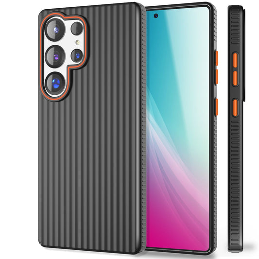 NALIA Nova hulstur fyrir Samsung Galaxy S25 Ultra, mjótt hart hulstur með málmútliti, með bylgjulaga rifum, hálkuvörn gegn fingraförum