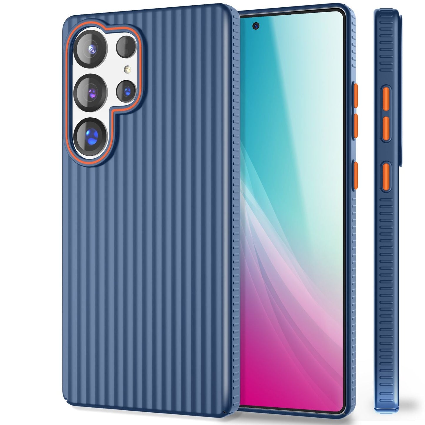 NALIA Nova hulstur fyrir Samsung Galaxy S25 Ultra, mjótt hart hulstur með málmútliti, með bylgjulaga rifum, hálkuvörn gegn fingraförum