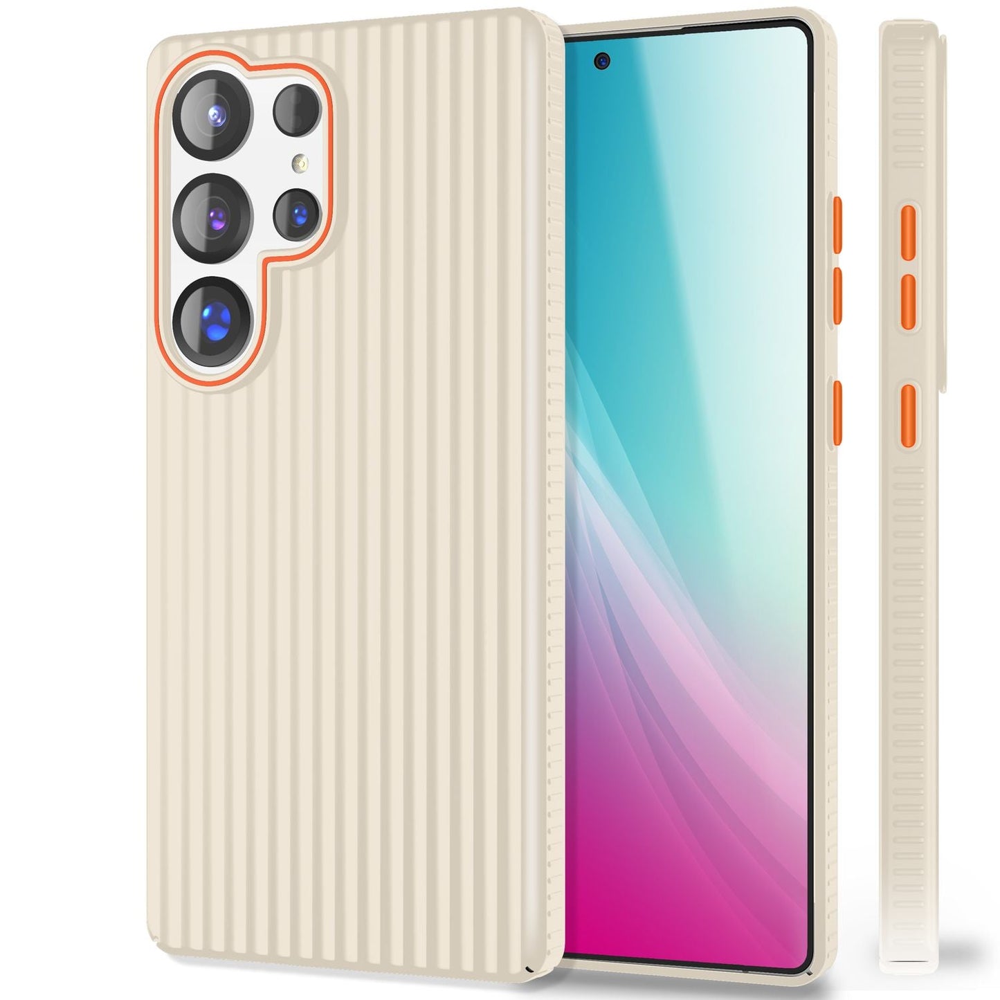 NALIA Nova hulstur fyrir Samsung Galaxy S25 Ultra, mjótt hart hulstur með málmútliti, með bylgjulaga rifum, hálkuvörn gegn fingraförum