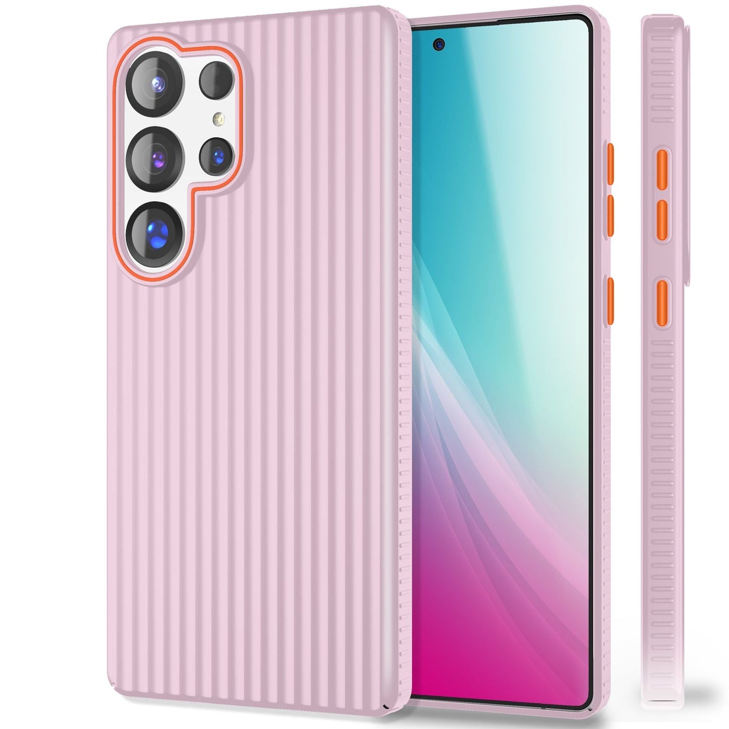 NALIA Nova hulstur fyrir Samsung Galaxy S25 Ultra, mjótt hart hulstur með málmútliti, með bylgjulaga rifum, hálkuvörn gegn fingraförum