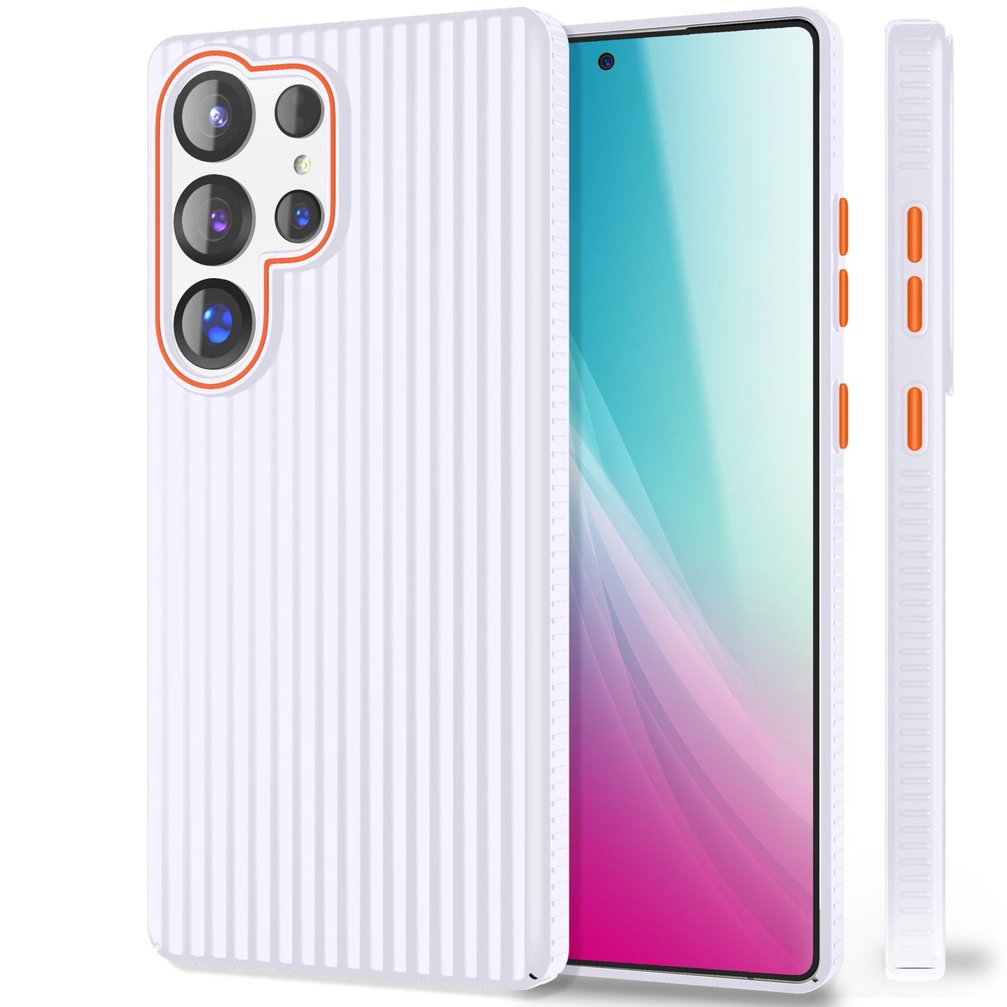 NALIA Nova hulstur fyrir Samsung Galaxy S25 Ultra, mjótt hart hulstur með málmútliti, með bylgjulaga rifum, hálkuvörn gegn fingraförum