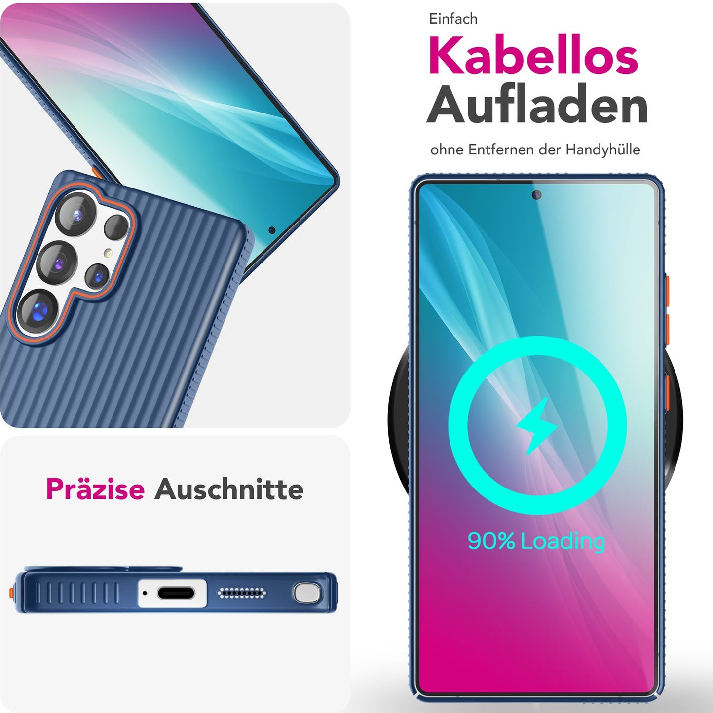 NALIA Nova hulstur fyrir Samsung Galaxy S25 Ultra, mjótt hart hulstur með málmútliti, með bylgjulaga rifum, hálkuvörn gegn fingraförum