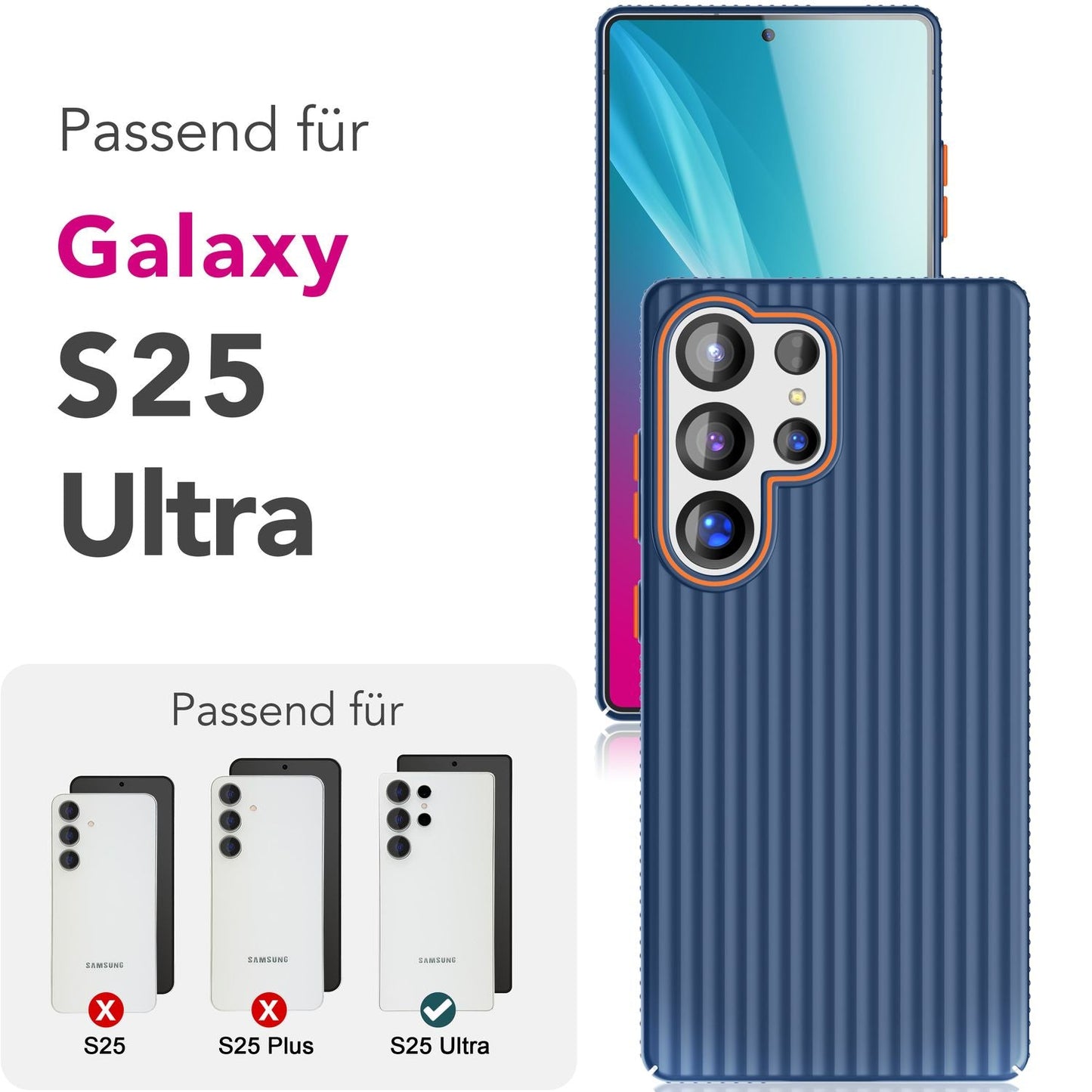 NALIA Nova hulstur fyrir Samsung Galaxy S25 Ultra, mjótt hart hulstur með málmútliti, með bylgjulaga rifum, hálkuvörn gegn fingraförum
