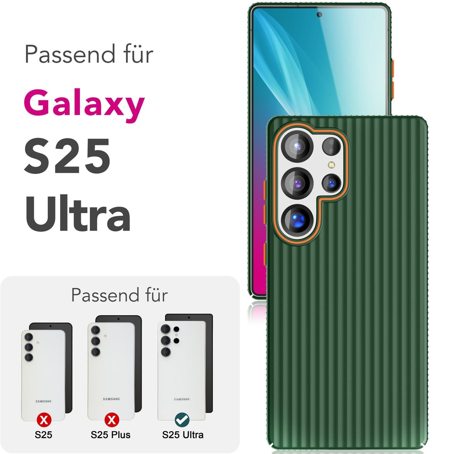 NALIA Nova hulstur fyrir Samsung Galaxy S25 Ultra, mjótt hart hulstur með málmútliti, með bylgjulaga rifum, hálkuvörn gegn fingraförum