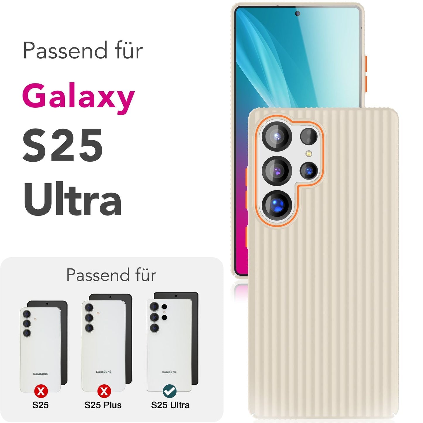 NALIA Nova hulstur fyrir Samsung Galaxy S25 Ultra, mjótt hart hulstur með málmútliti, með bylgjulaga rifum, hálkuvörn gegn fingraförum