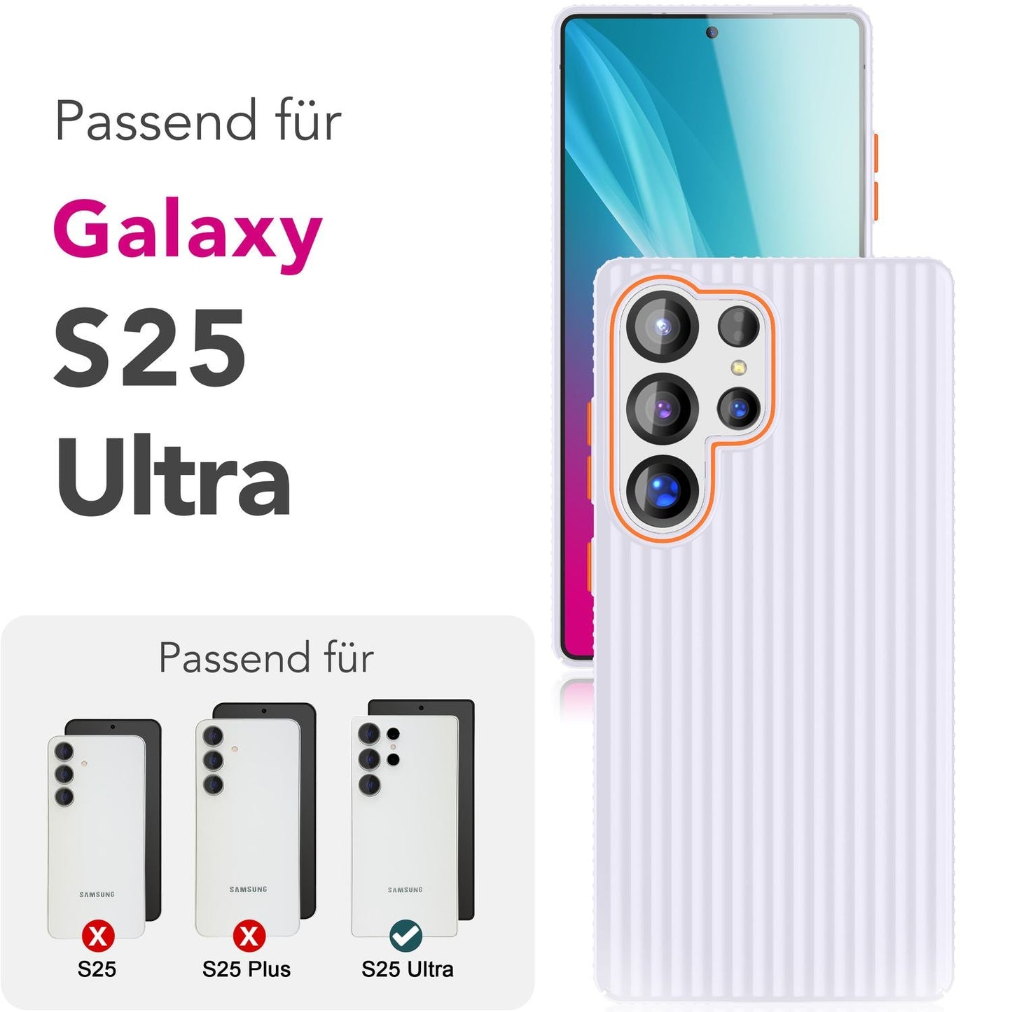 NALIA Nova hulstur fyrir Samsung Galaxy S25 Ultra, mjótt hart hulstur með málmútliti, með bylgjulaga rifum, hálkuvörn gegn fingraförum