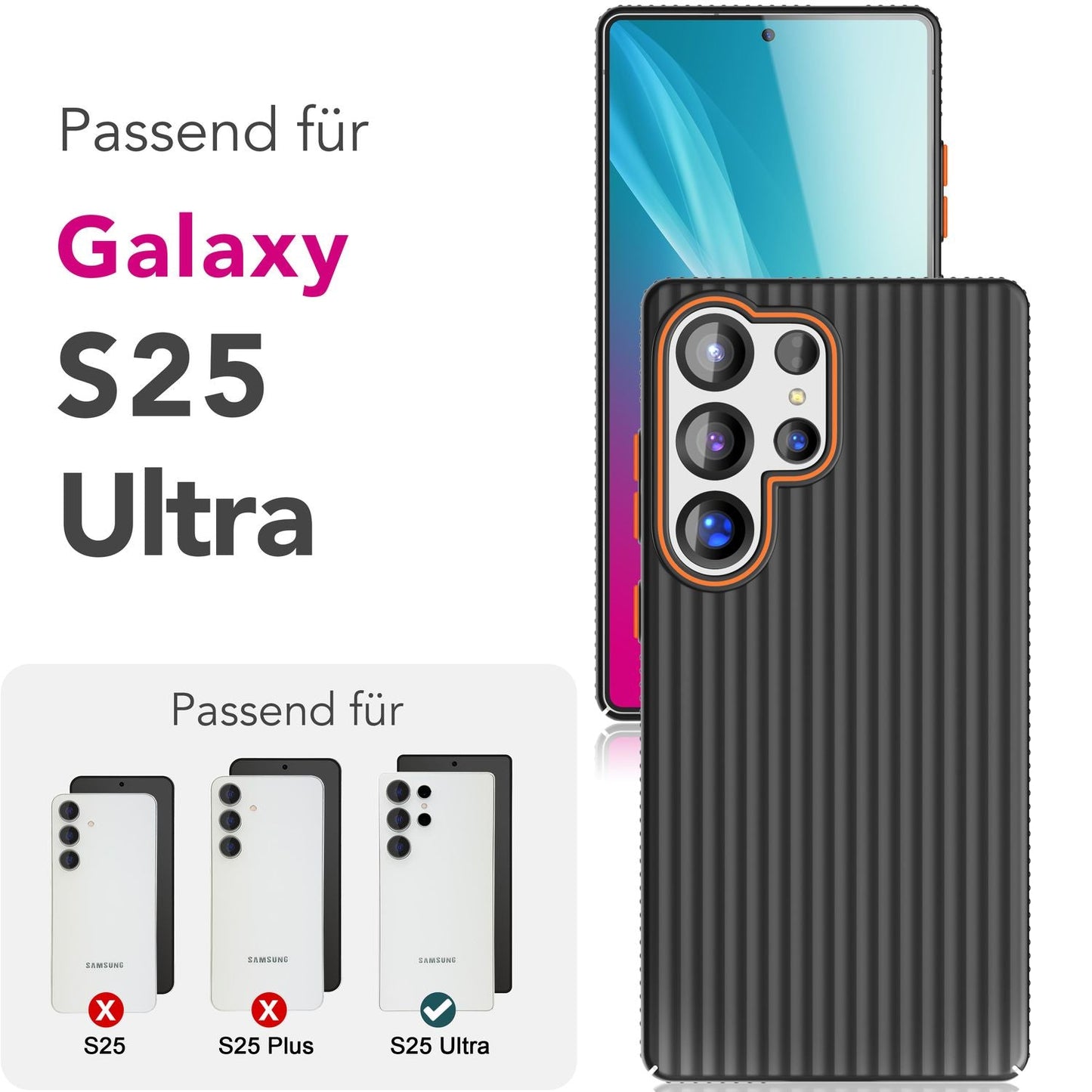 NALIA Nova hulstur fyrir Samsung Galaxy S25 Ultra, mjótt hart hulstur með málmútliti, með bylgjulaga rifum, hálkuvörn gegn fingraförum