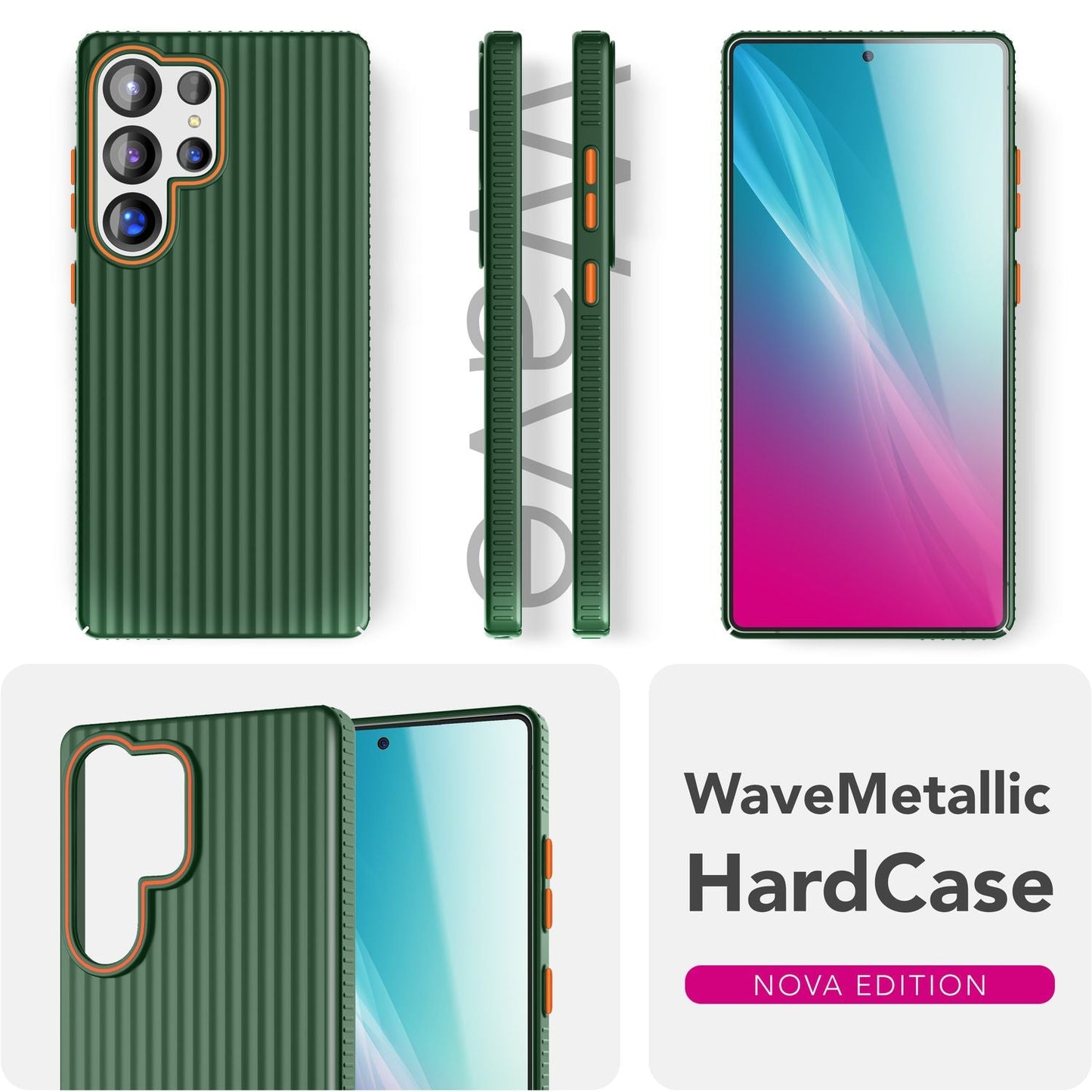 NALIA Nova hulstur fyrir Samsung Galaxy S25 Ultra, mjótt hart hulstur með málmútliti, með bylgjulaga rifum, hálkuvörn gegn fingraförum