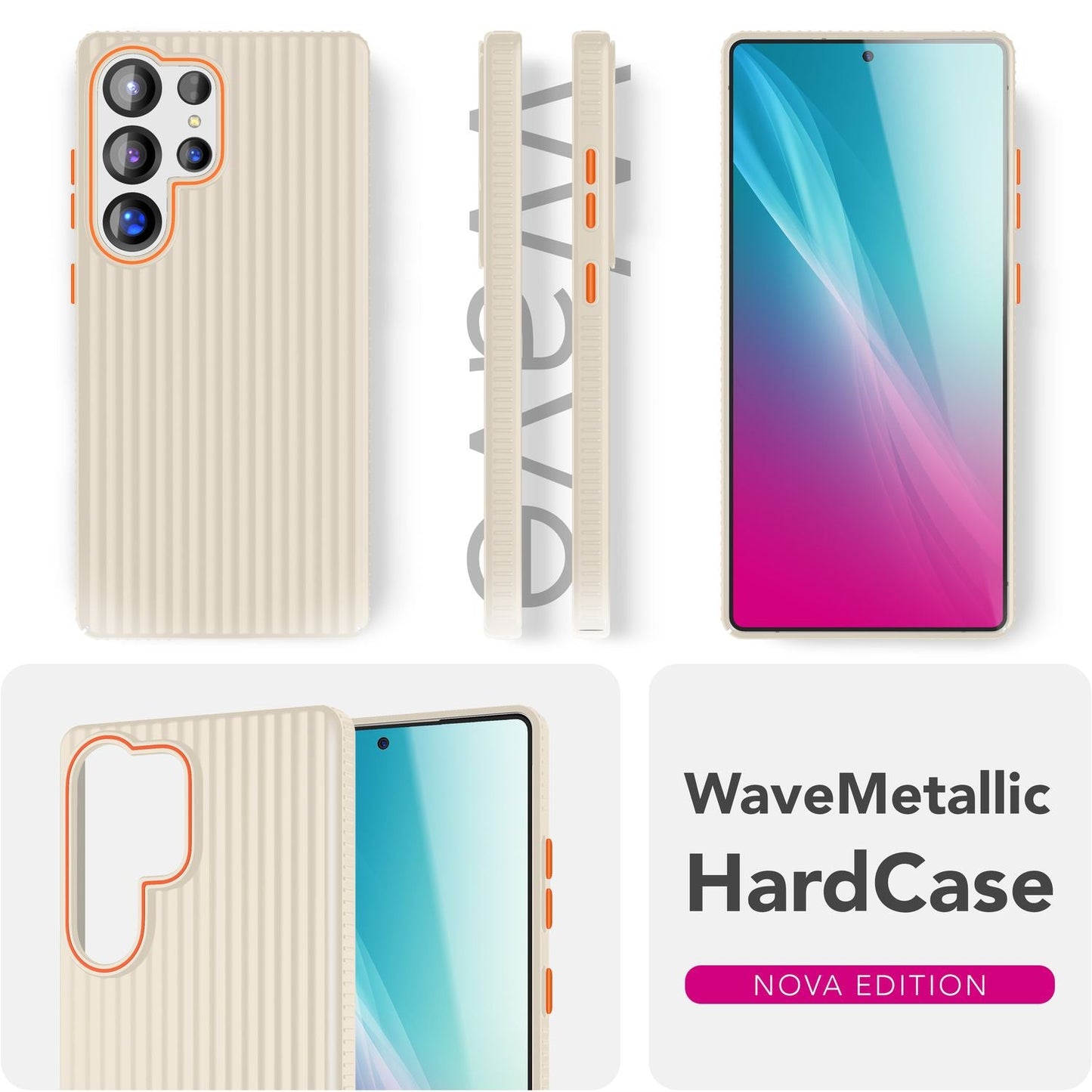 NALIA Nova hulstur fyrir Samsung Galaxy S25 Ultra, mjótt hart hulstur með málmútliti, með bylgjulaga rifum, hálkuvörn gegn fingraförum