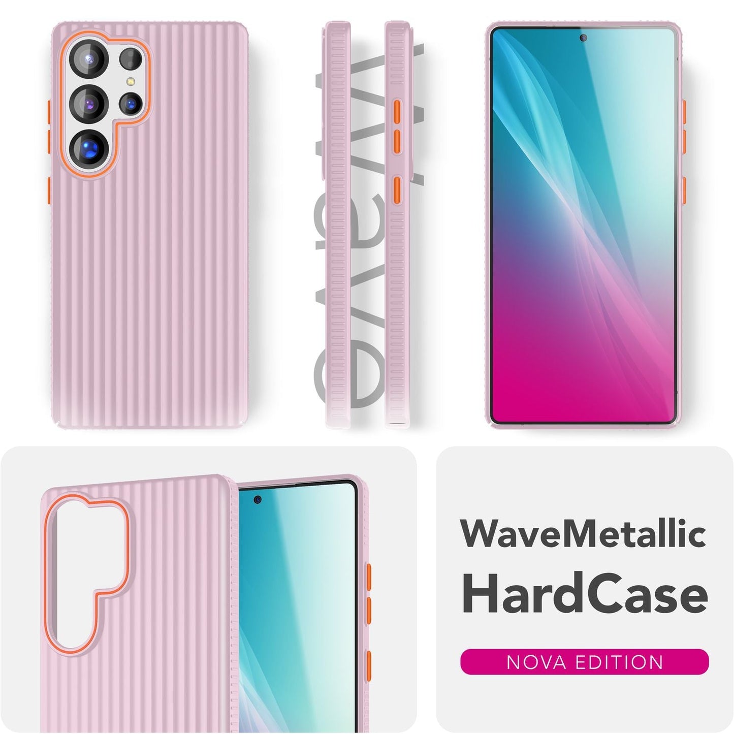 NALIA Nova hulstur fyrir Samsung Galaxy S25 Ultra, mjótt hart hulstur með málmútliti, með bylgjulaga rifum, hálkuvörn gegn fingraförum